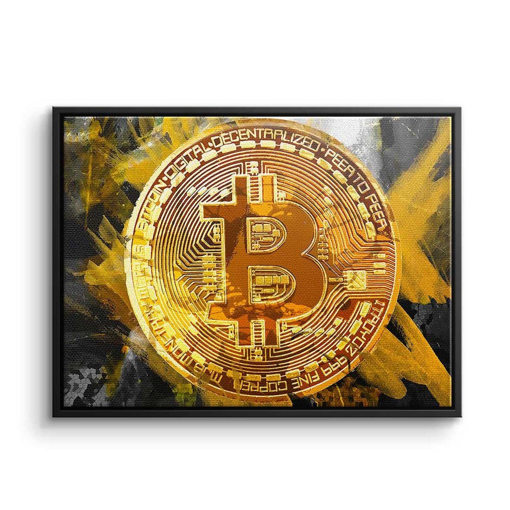 DOTCOMCANVAS® Leinwandbild, Premium Leinwandbild - Crypto - Painting Bitcoin - Trading schwarzer Rahmen