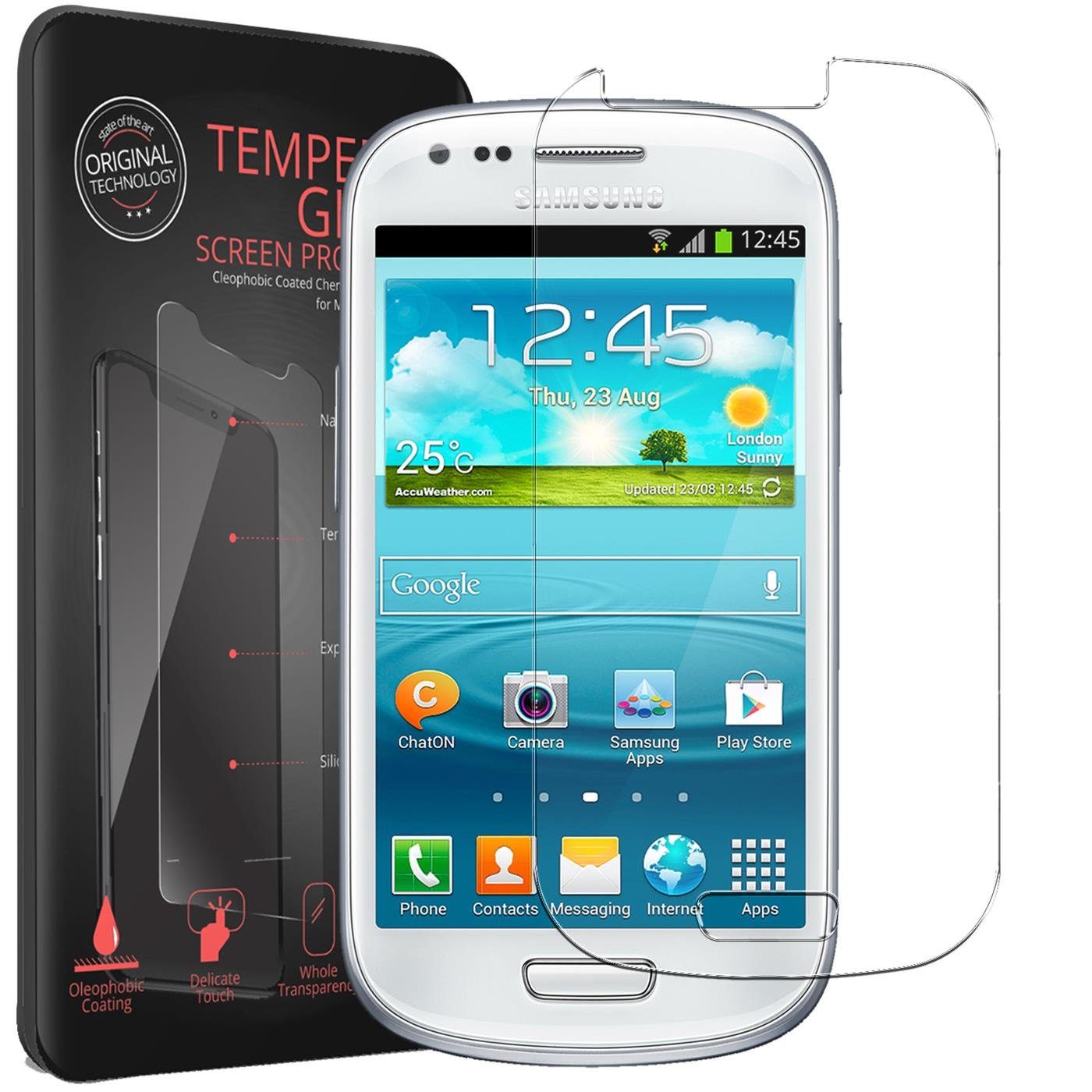 CoolGadget Schutzfolie Panzerfolie für Samsung Galaxy S3 Mini, (9H Härtegrad, 2x Schutzglas, 1xReinigungset), Displayfolie Panzer Schutzfolie 2 Stück für Samsung S3 Mini Glas Folie