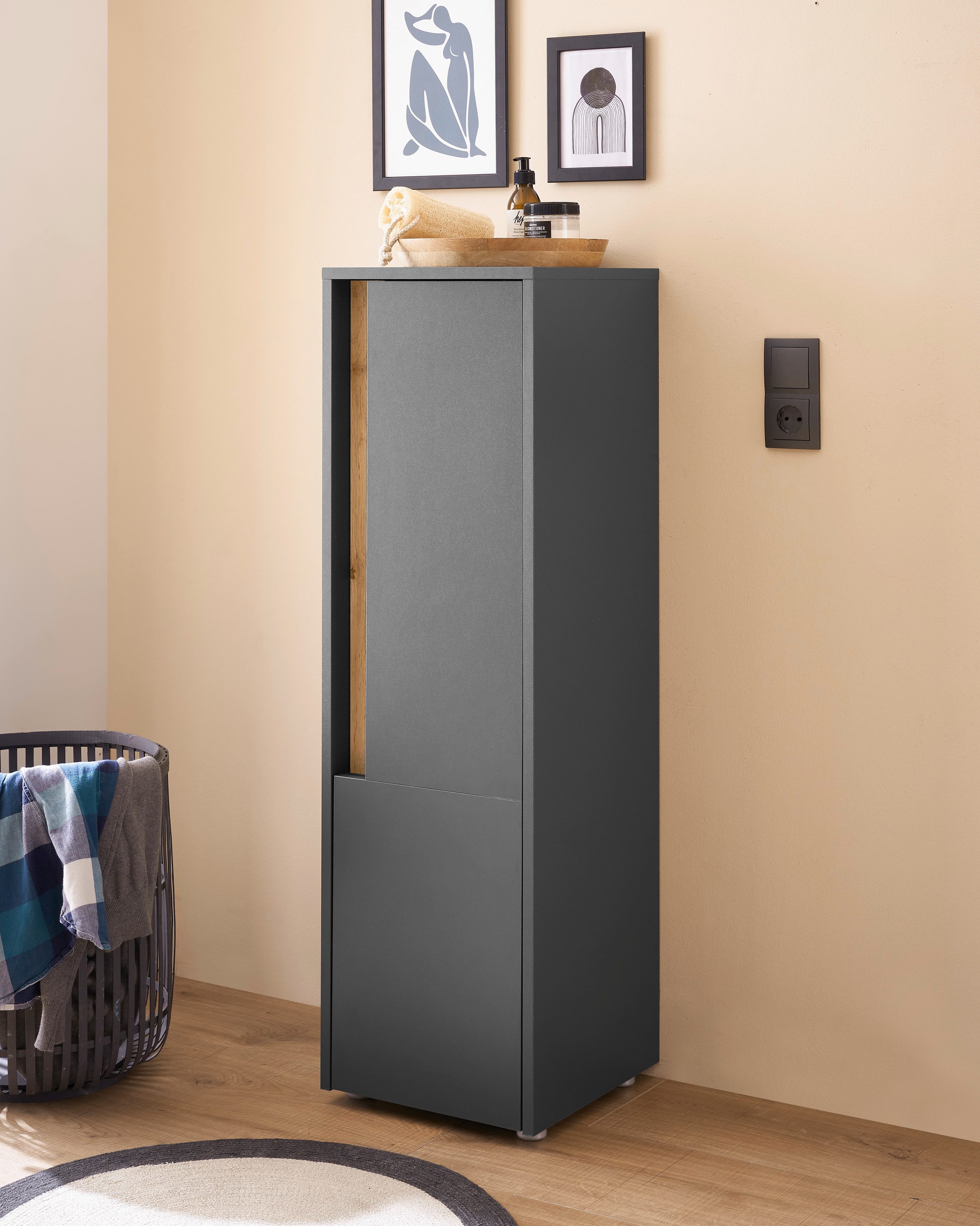 Home affaire Midischrank CITY/GIRON, Badschrank mit Griffmulde, Hochschrank in zeitlosem Design in den Farben Weiß und Anthrazit verfügbar, viel Stauraum – Bild 2 von 5