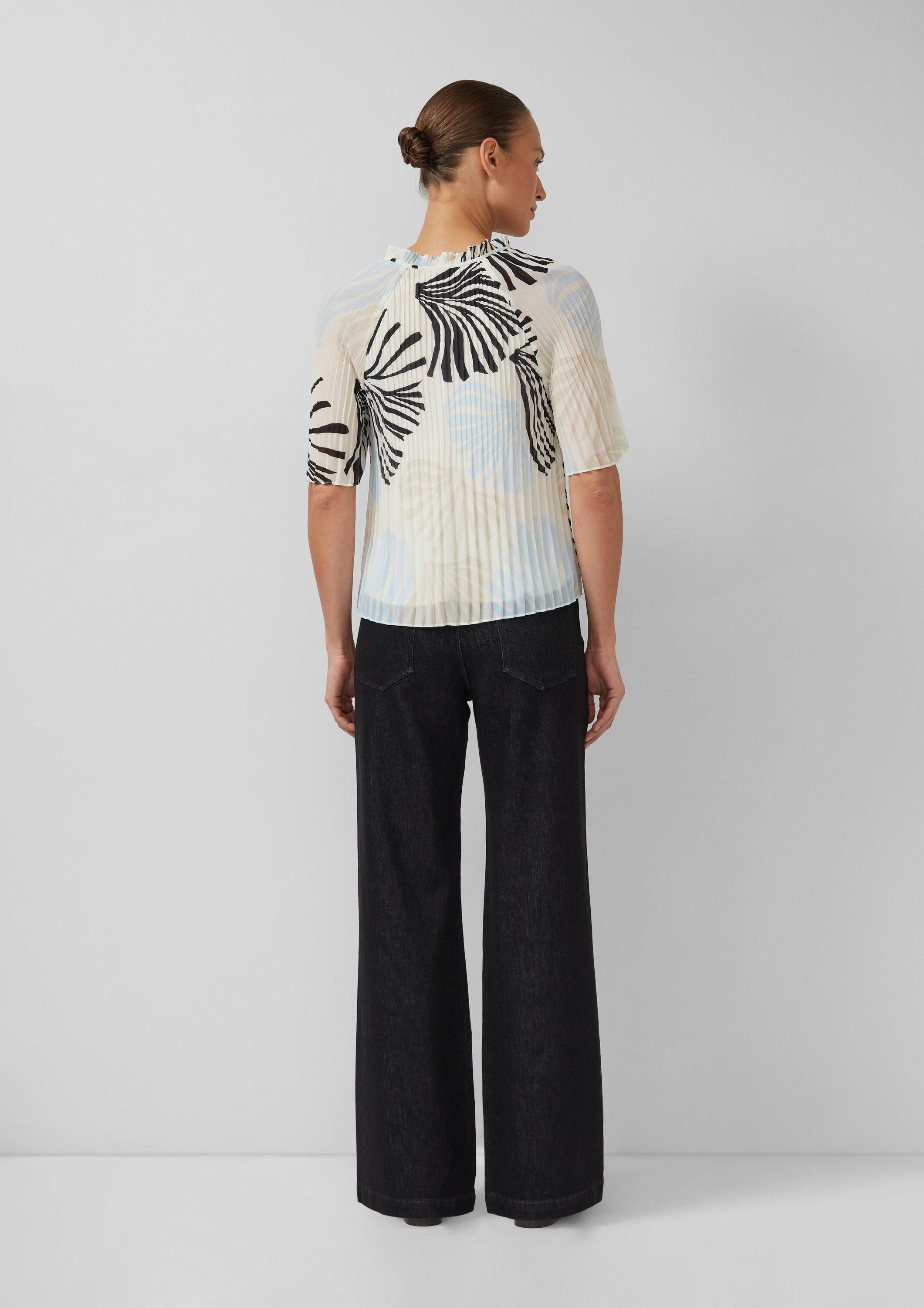 s.Oliver Kurzarmbluse Bluse Festliche Chiffon-Bluse mit Plissee und Rüschen