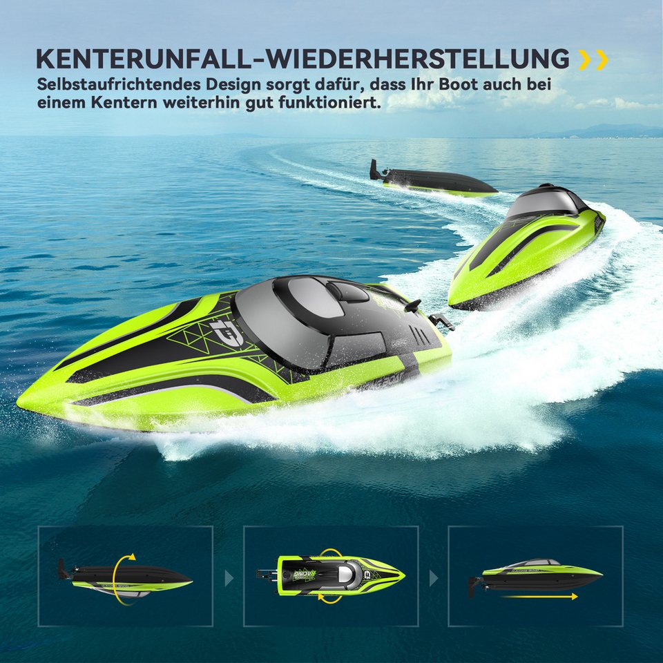 DEERC Ferngesteuertes Speedboot – 35,6 Cm, 30+ Min Laufzeit, 20+ MPH, Mit LED-Lichtern Für Pool & See