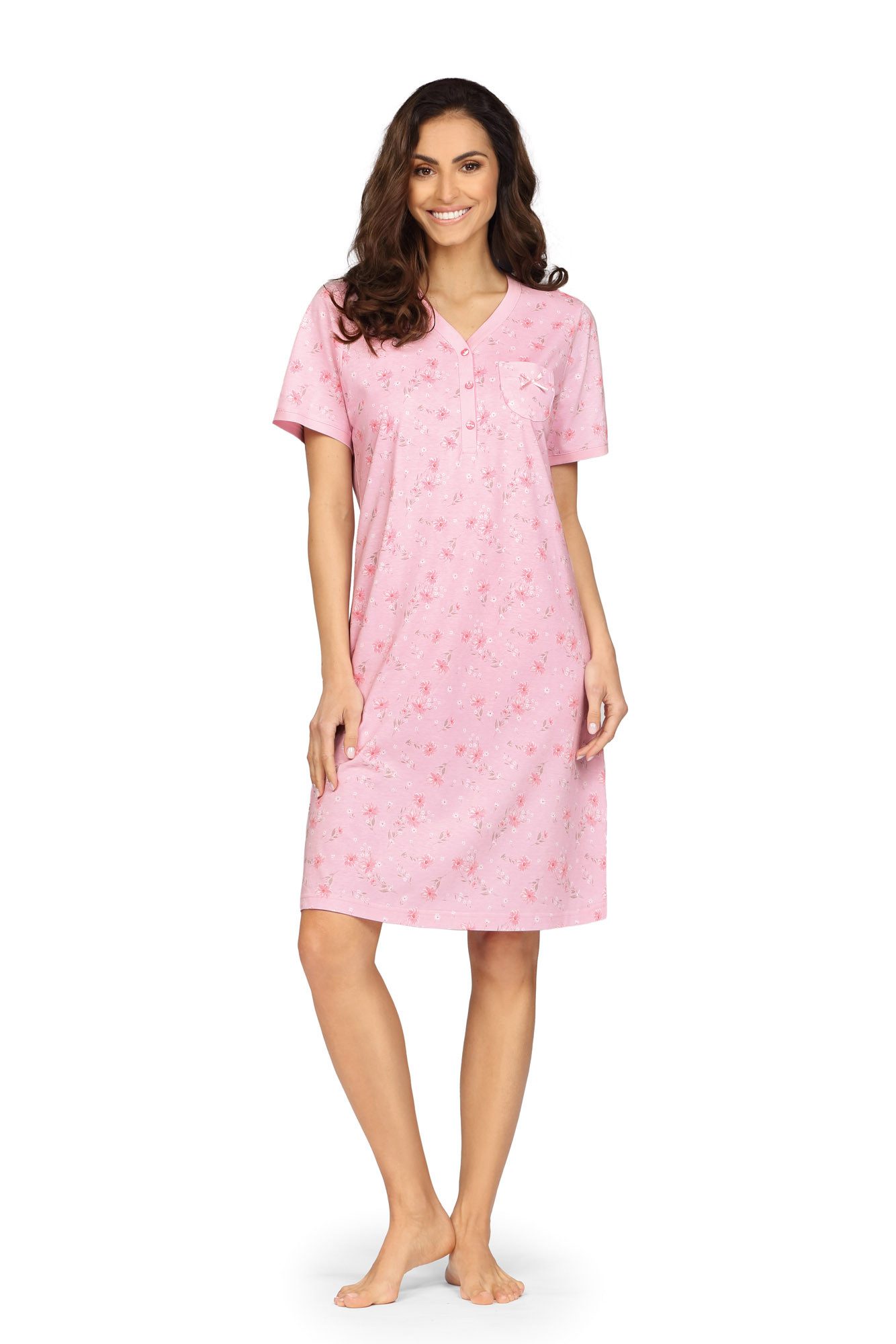 comtessa Nachthemd Comtessa Damen Nachthemd kurzer Arm Knopfleiste Rosa