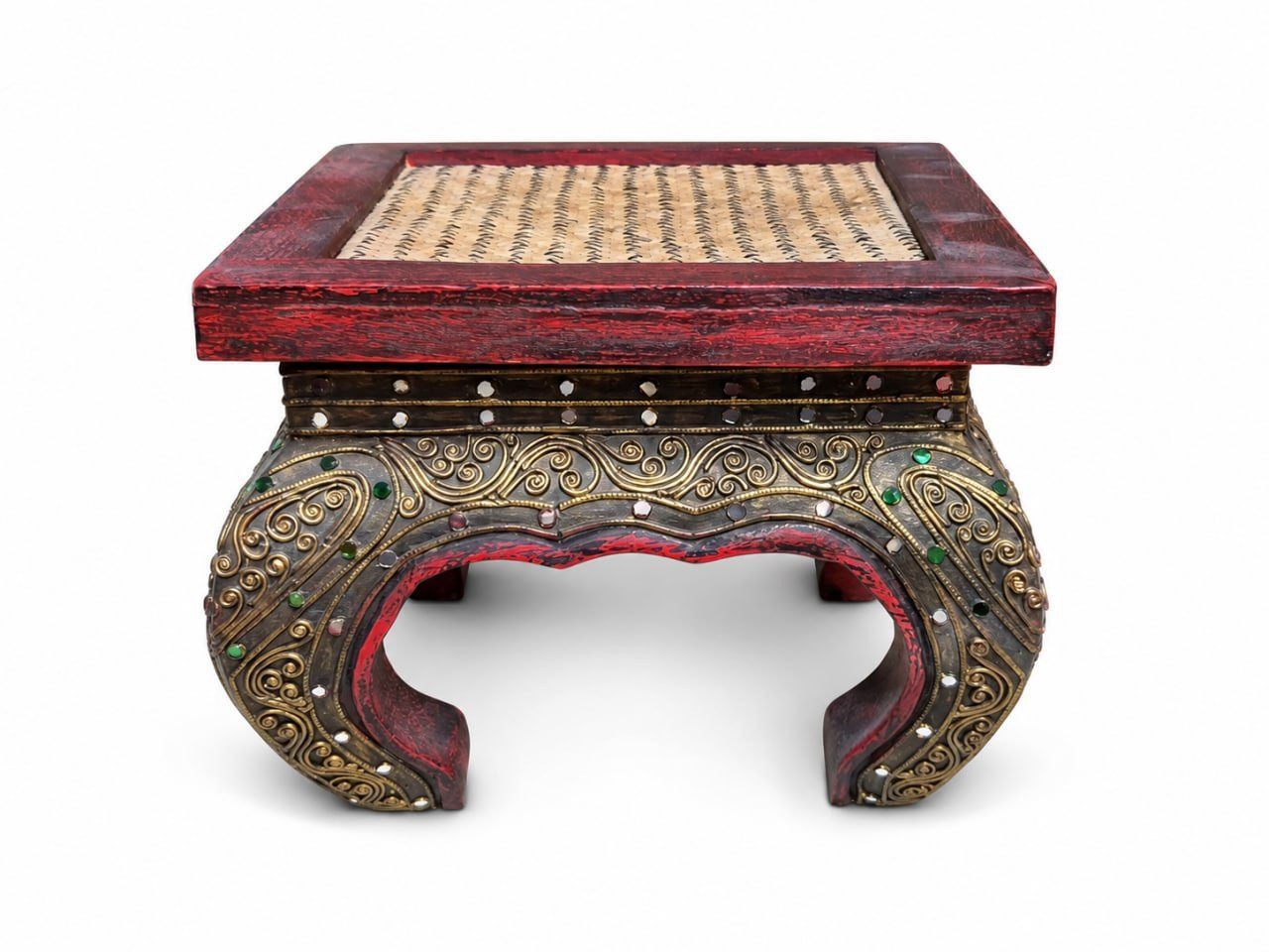 Xlmoebel Beistelltisch Orientalisch Rot-Gold handbemalt mit Messingornamenten Antik Sofort