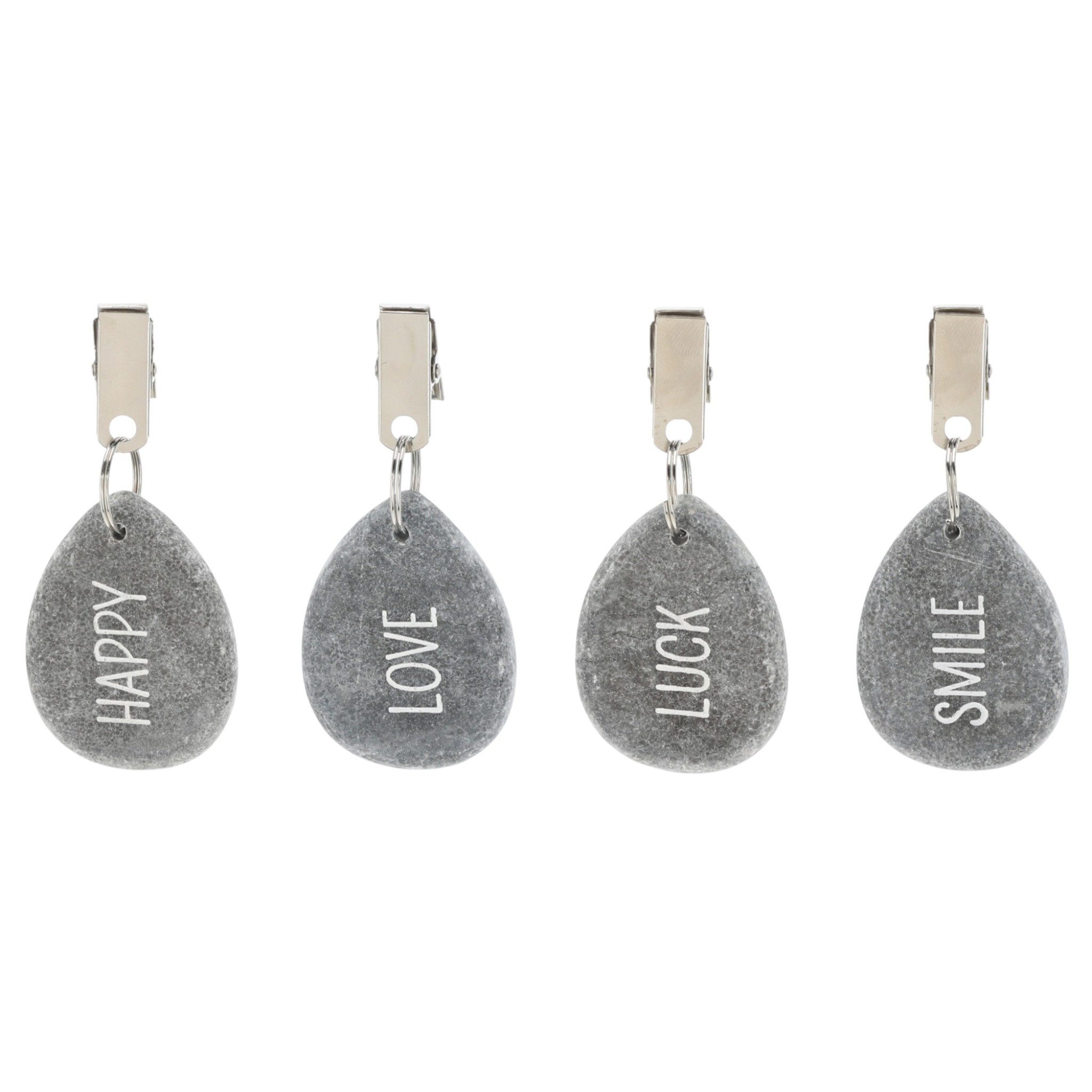 Meinposten Beschwerungsgewicht 4er Set Tischdeckenbeschwerer grau Stein Love Luck Happy Smile, (Set), 4 Stück