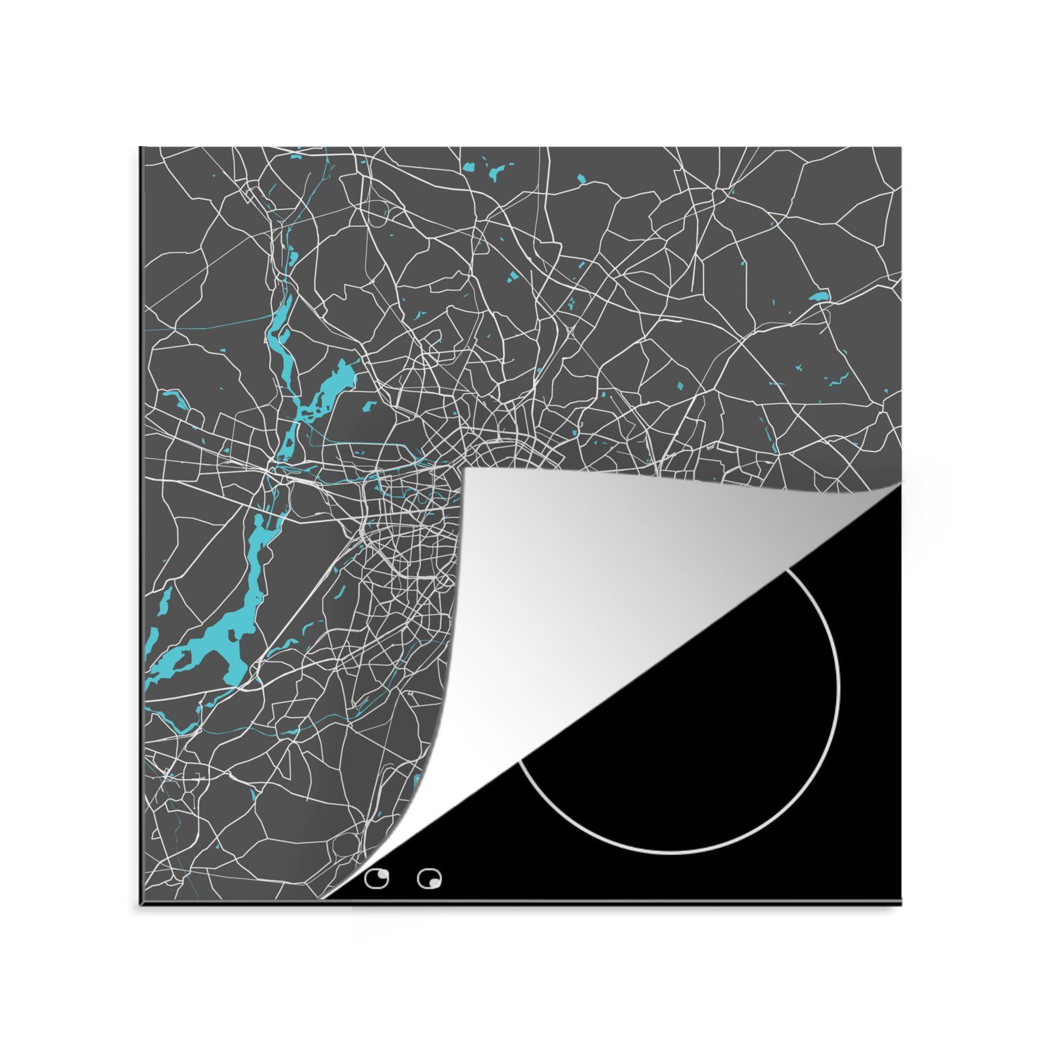 MuchoWow Herdblende-/Abdeckplatte Deutschland - Blau - Berlin - Stadtplan - Karte, Vinyl, (1 tlg), 78x78 cm, Ceranfeldabdeckung, Arbeitsplatte für küche