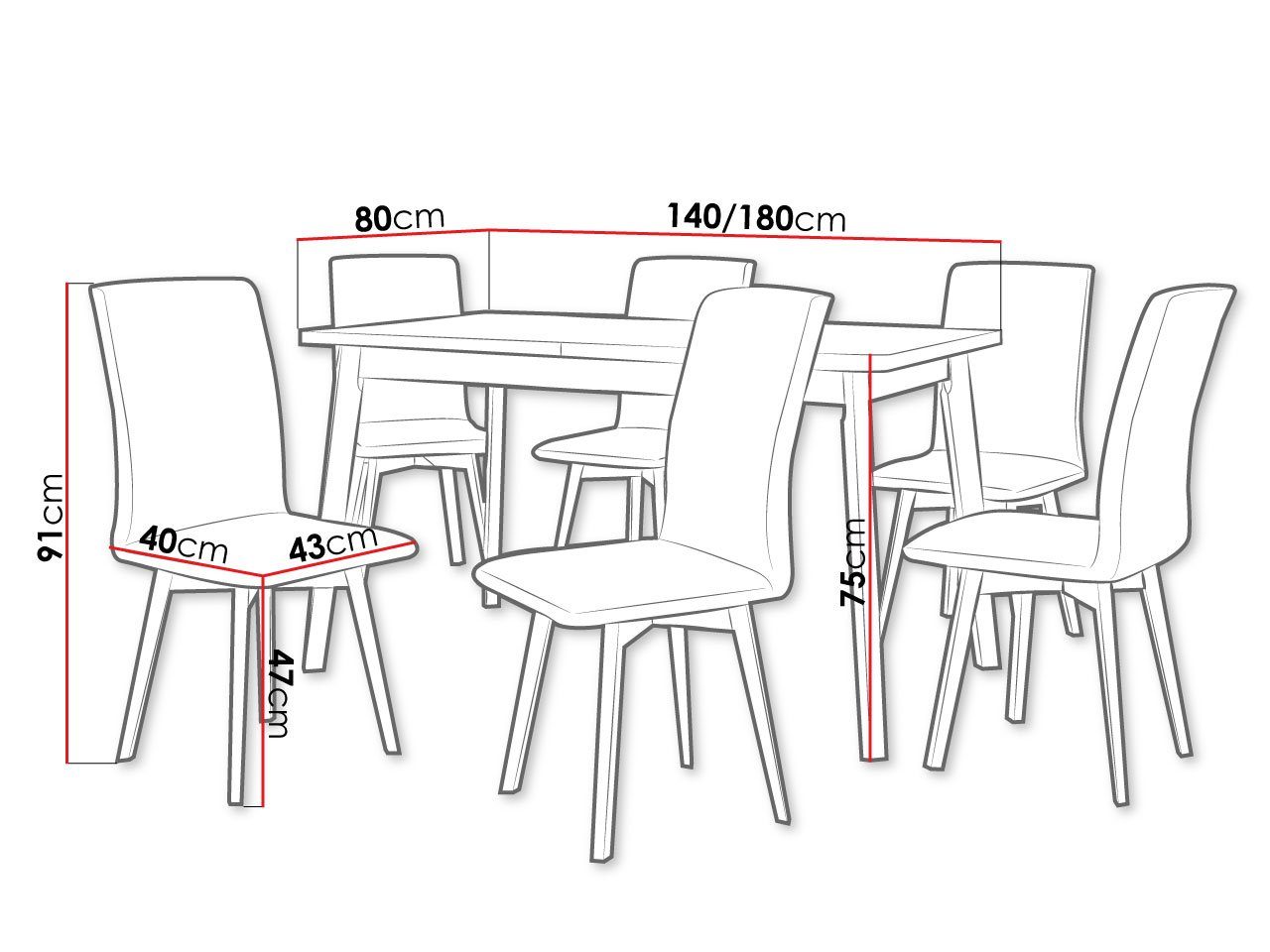 für MIRJAN24 der befinden Stühle unter DR-024, VI, II), Essgruppe Esstisch Tisch Oslo Einlegeplatte sich (7er-Set, den 6x Tischplatte Luna