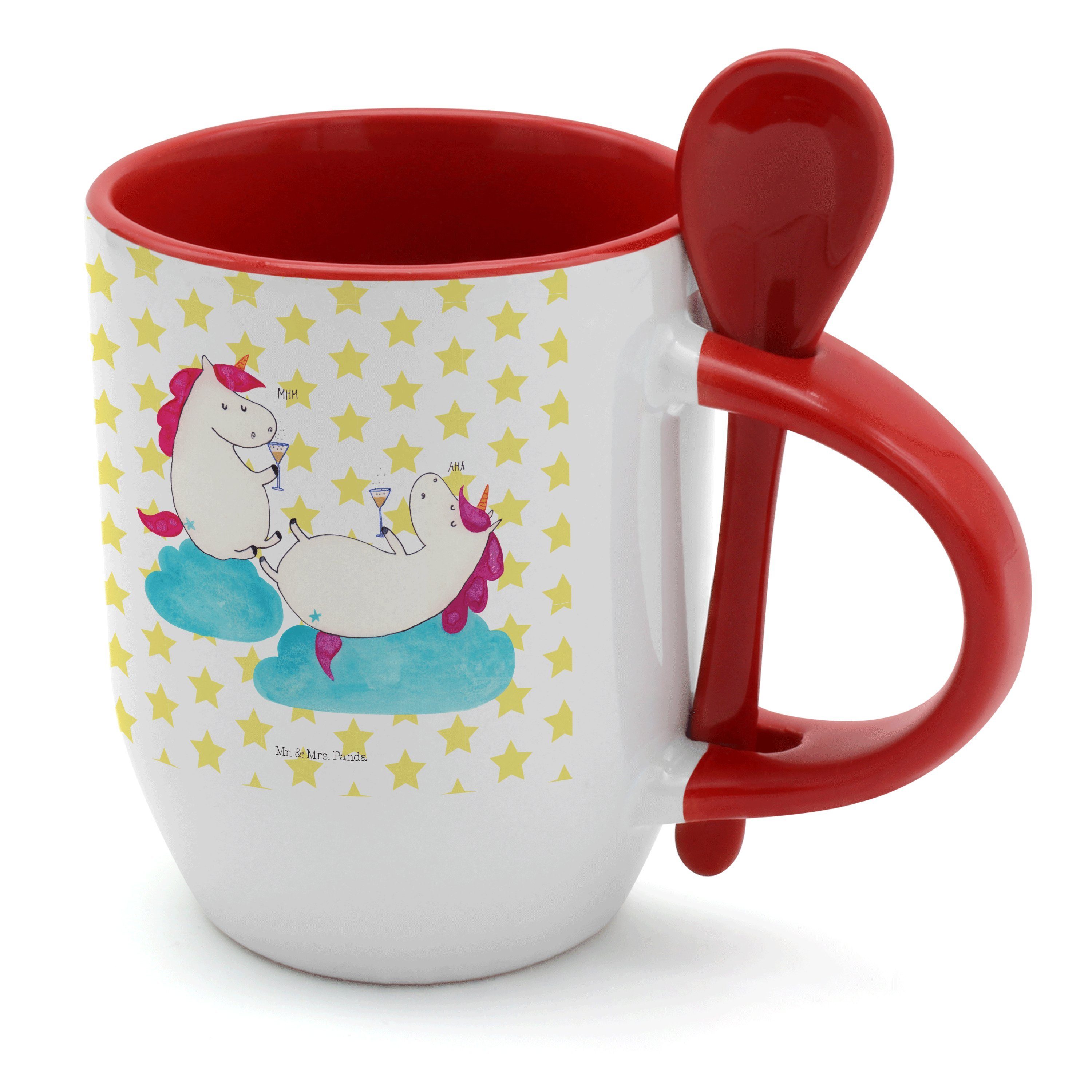 Mr. & Mrs. Keramik - Sekt Pegasus, Spaß, Einhorn Panda Einhörner - Kaffe, Weiß Tasse Geschenk, Deko