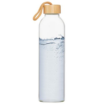 elasto Thermoflasche Glasflasche 1 Liter Bamboo Trinkflasche Borosilikatglas mit Neopren