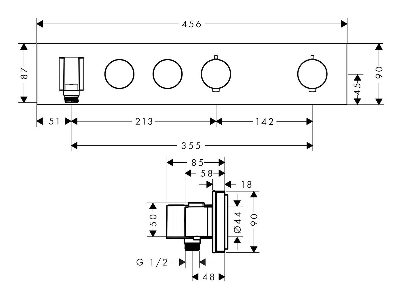 Thumbnail - hansgrohe Unterputzarmatur Axor ShowerSolutions Thermostatmodul Select für 2 Verbraucher Unterputz