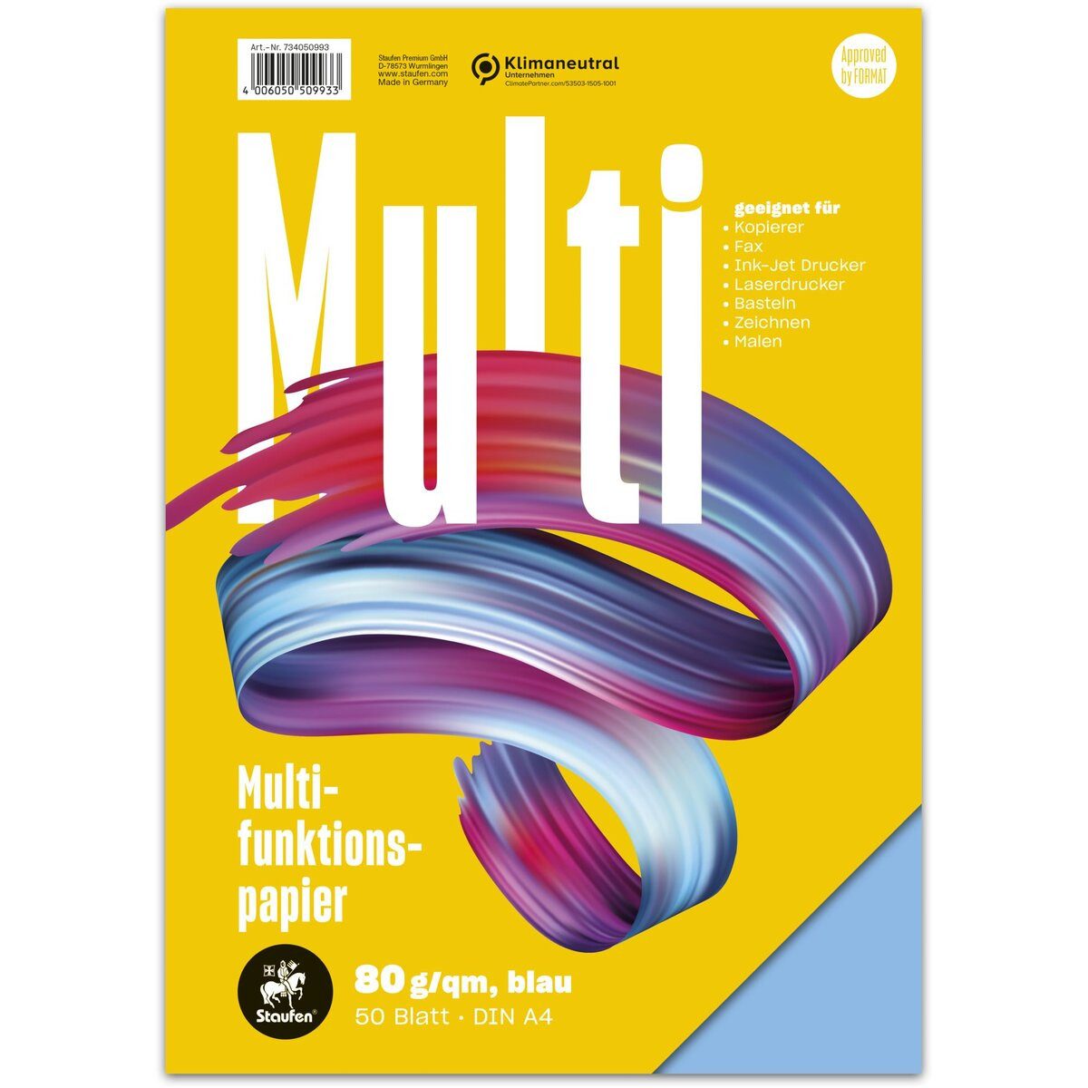 Staufen Kopierpapier Multifunktionspapier A4 80g/qm VE=50 Blatt intensiv blau