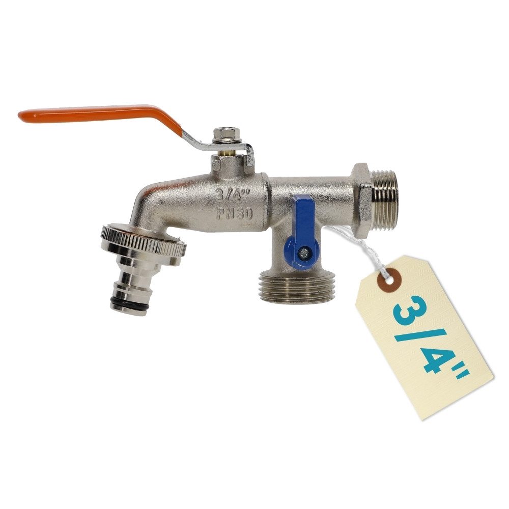 GarPet Kugelhahn Garten Wasserhahn Doppel Kugelhahn 1/2" 3/4" Doppelanschluss Außen