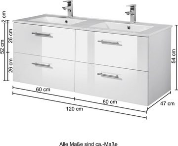 HELD MÖBEL Doppelwaschtisch Trento, Badmöbel in Breite 120 cm, 2 Doppel-Waschbecken zur Auswahl