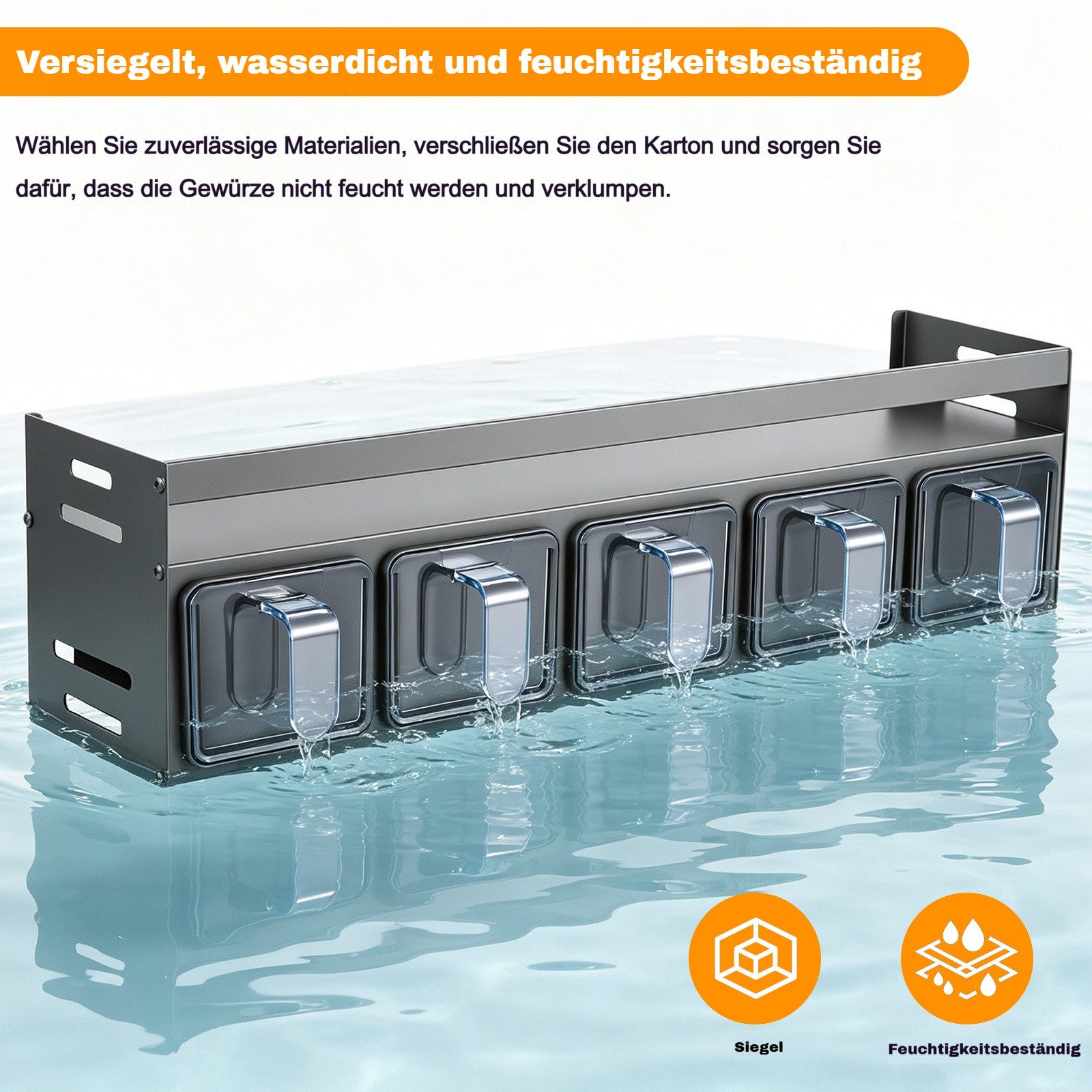 BlingBin Gewürzbehälter Stehend & Wand Gewürzregal, Gewürzhalter mit 5 Gewürzdosen & Löffeln, Aluminium, (1er Set, 1-tlg., Produktabmessungen: 43,5 cm (T) x 10, – Bild 5 von 5