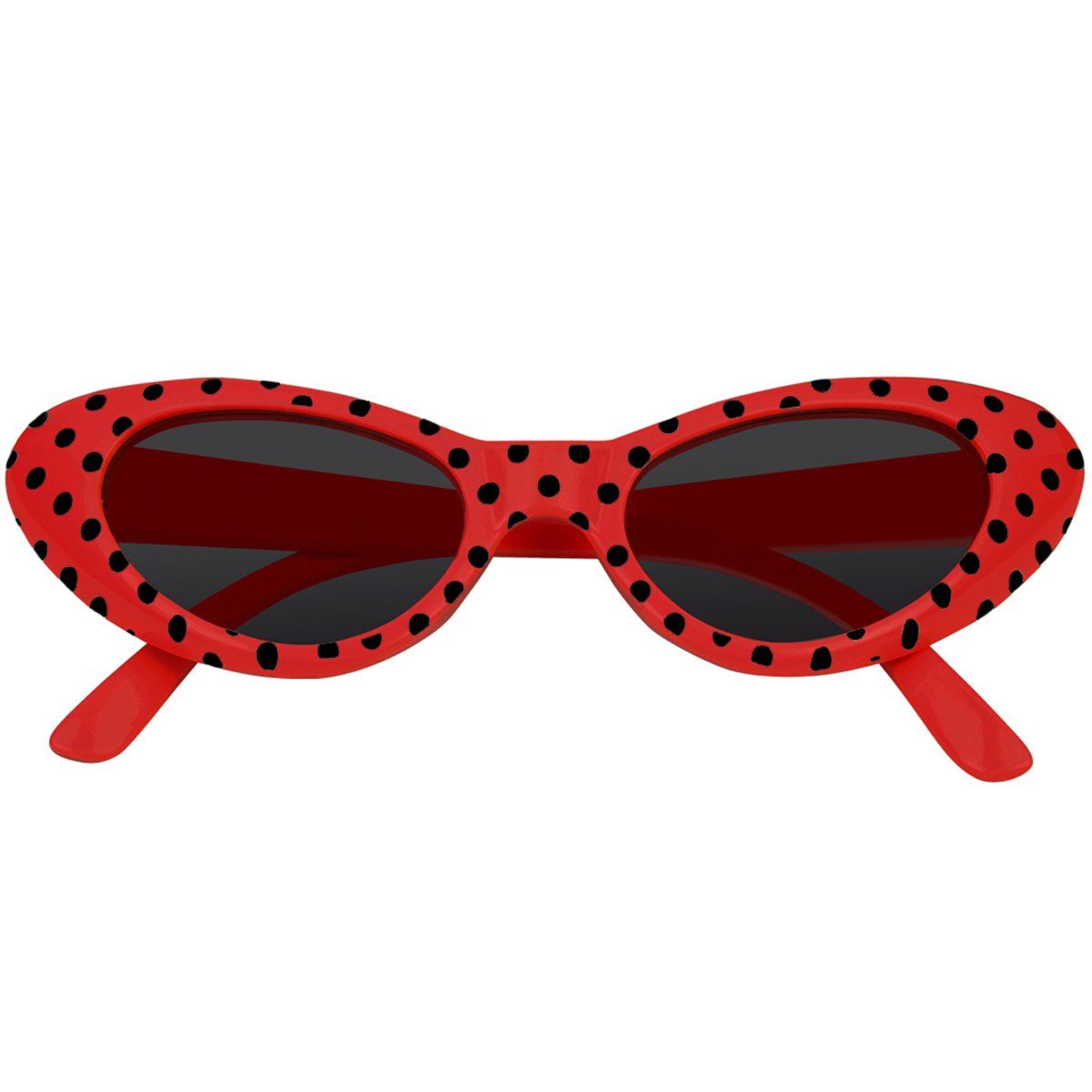 Verkleidungsmaske Cat Eye Brille Sandy mit Punkten, Rot Schwarz