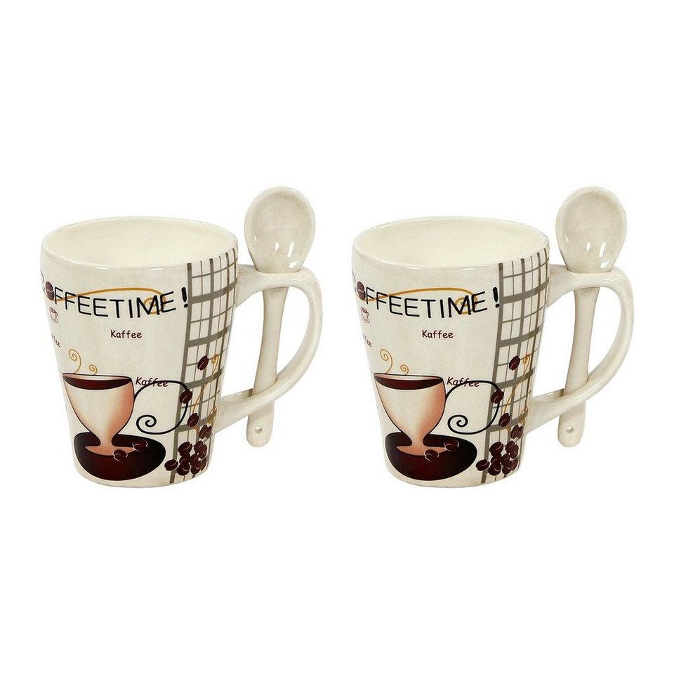 Neuetischkultur Tasse Kaffeebecher mit Löffel Coffeetime 2er-Set, Keramik,  Kaffeetasse Kaffeepot