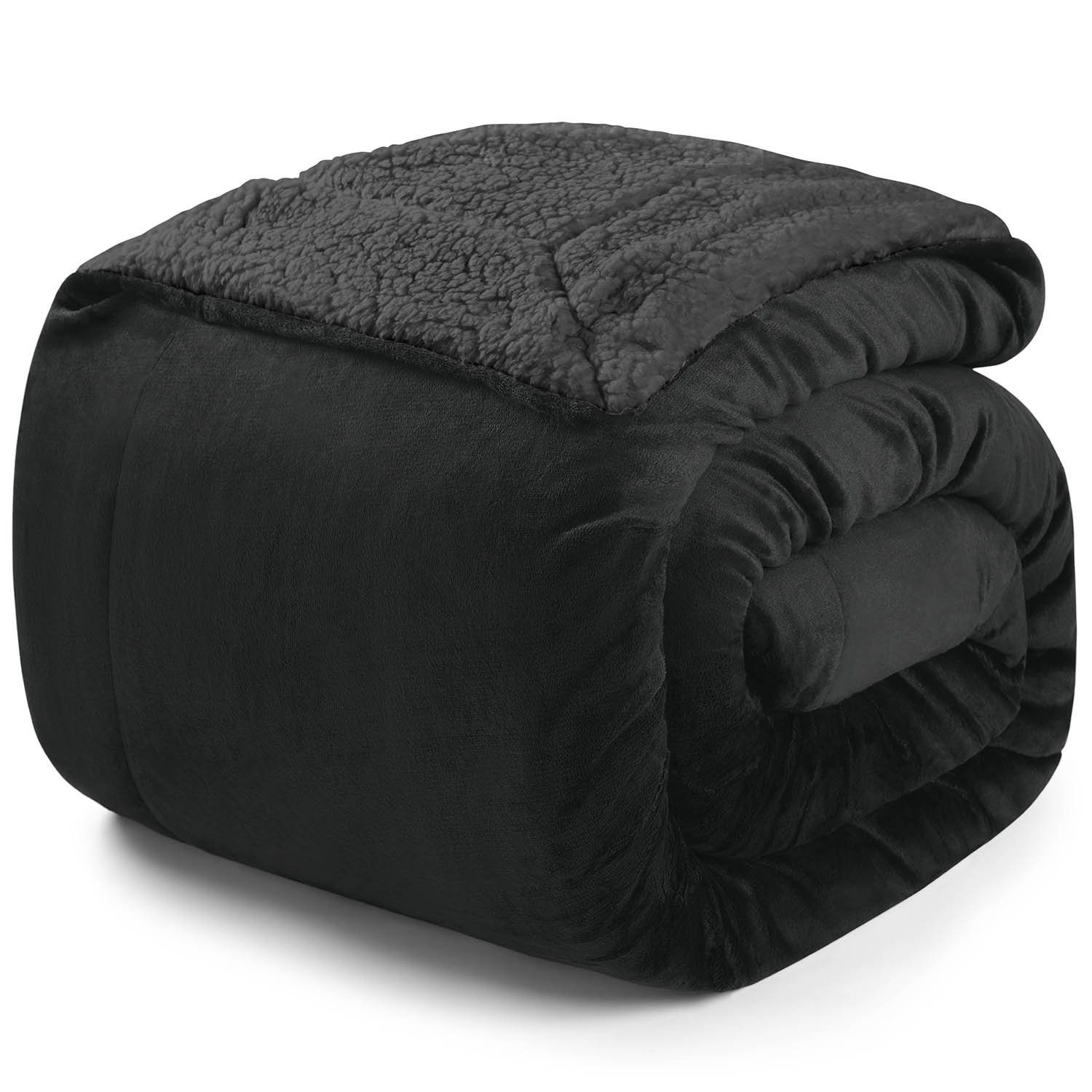 Wohndecke Flauschige Sherpa Kuscheldecke – Schwarz Tagesdecke als Fleecedecke Sofaüberwurf, weiche Blumtal, hochwertige Wohnzimmerdecke Wohndecke, oder