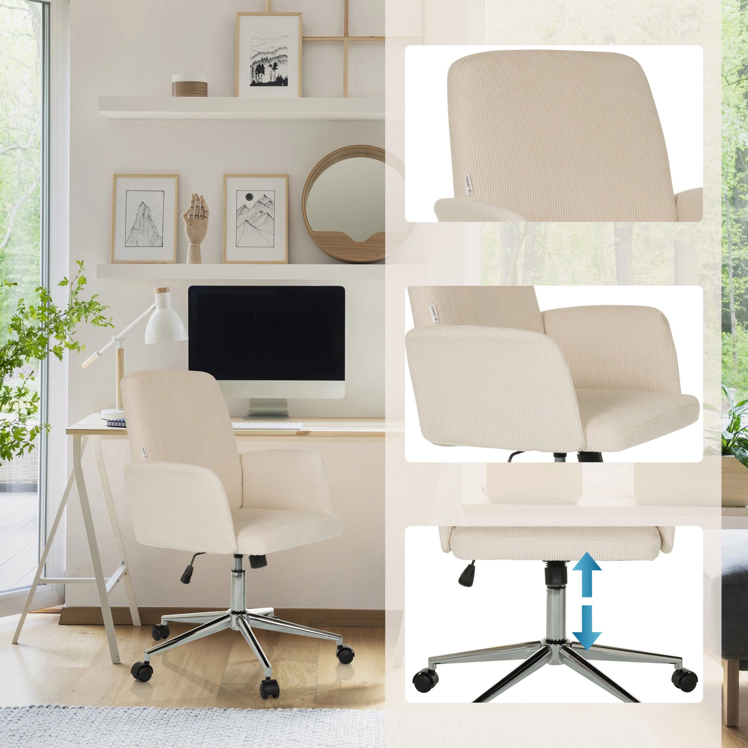 hjh OFFICE Drehstuhl Home Office Bürostuhl Solao Cord Stoff (1 St), Schreibtischsessel, Drehbarer Schreibtischstuhl