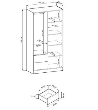 Feldmann-Wohnen Drehtürenschrank Nelly (1-St) grau Artisan Eiche Breite wählbar