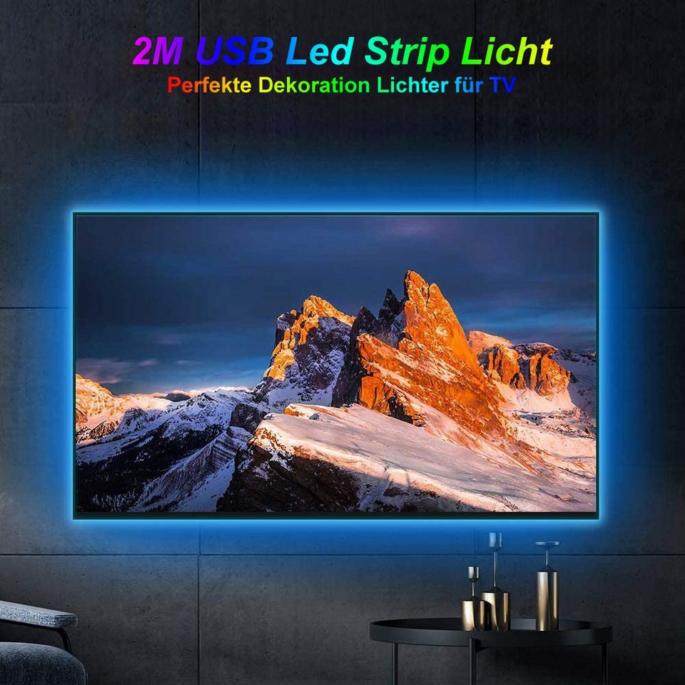 Rosnek LED-Streifen 2M/3M/5M, RGB, Farbwechsel, Weihnachten, 60-flammig,  mit 24-Tasten-IR-Fernbedienung