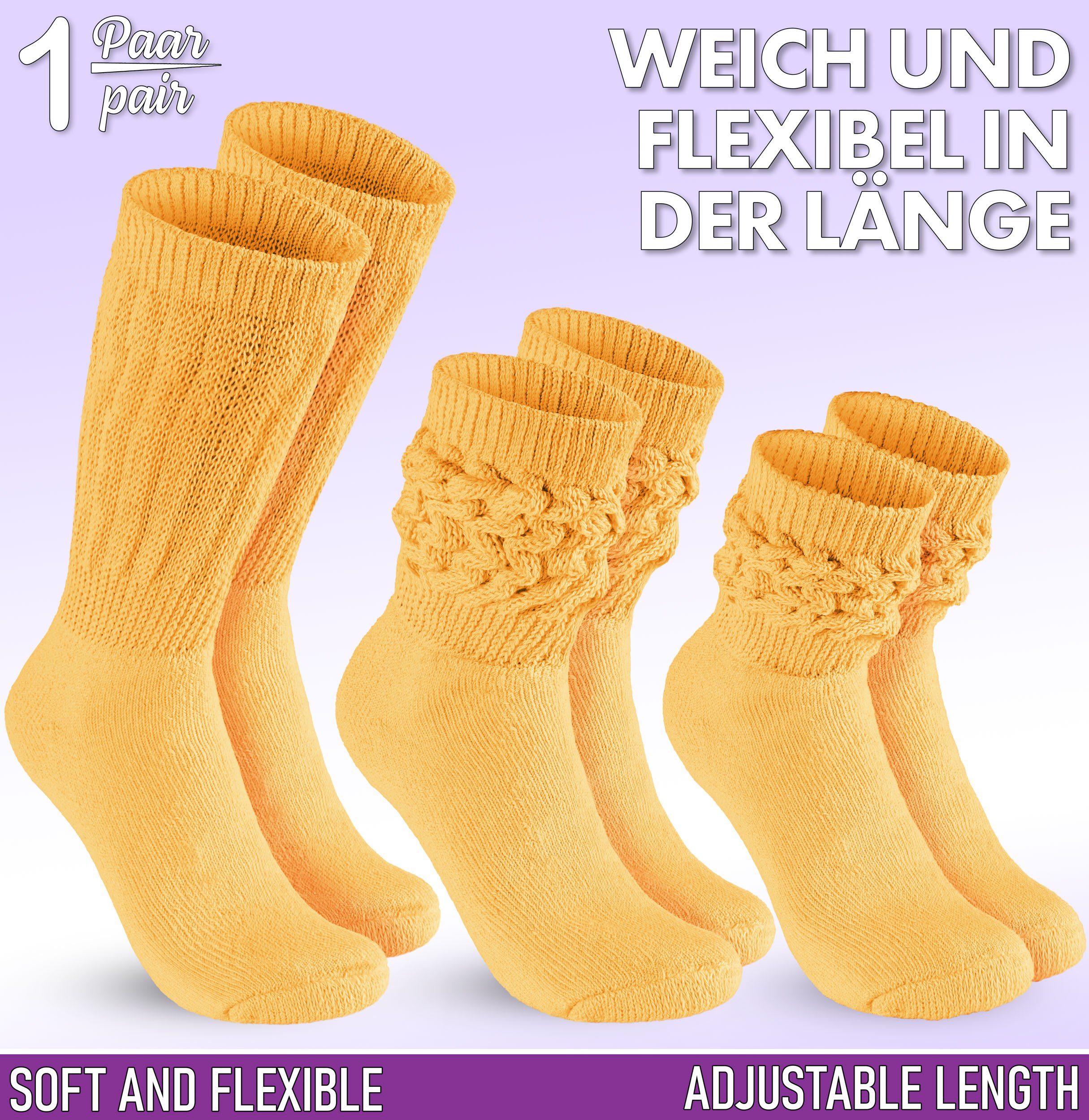 BRUBAKER Schoppersocken Slouch Socken - Damen Fitnesssocken (80s Style, 1-Paar, Baumwolle) Knit Sportsocken für Fitness, Yoga, Workout, Gymnastik und Wellness
