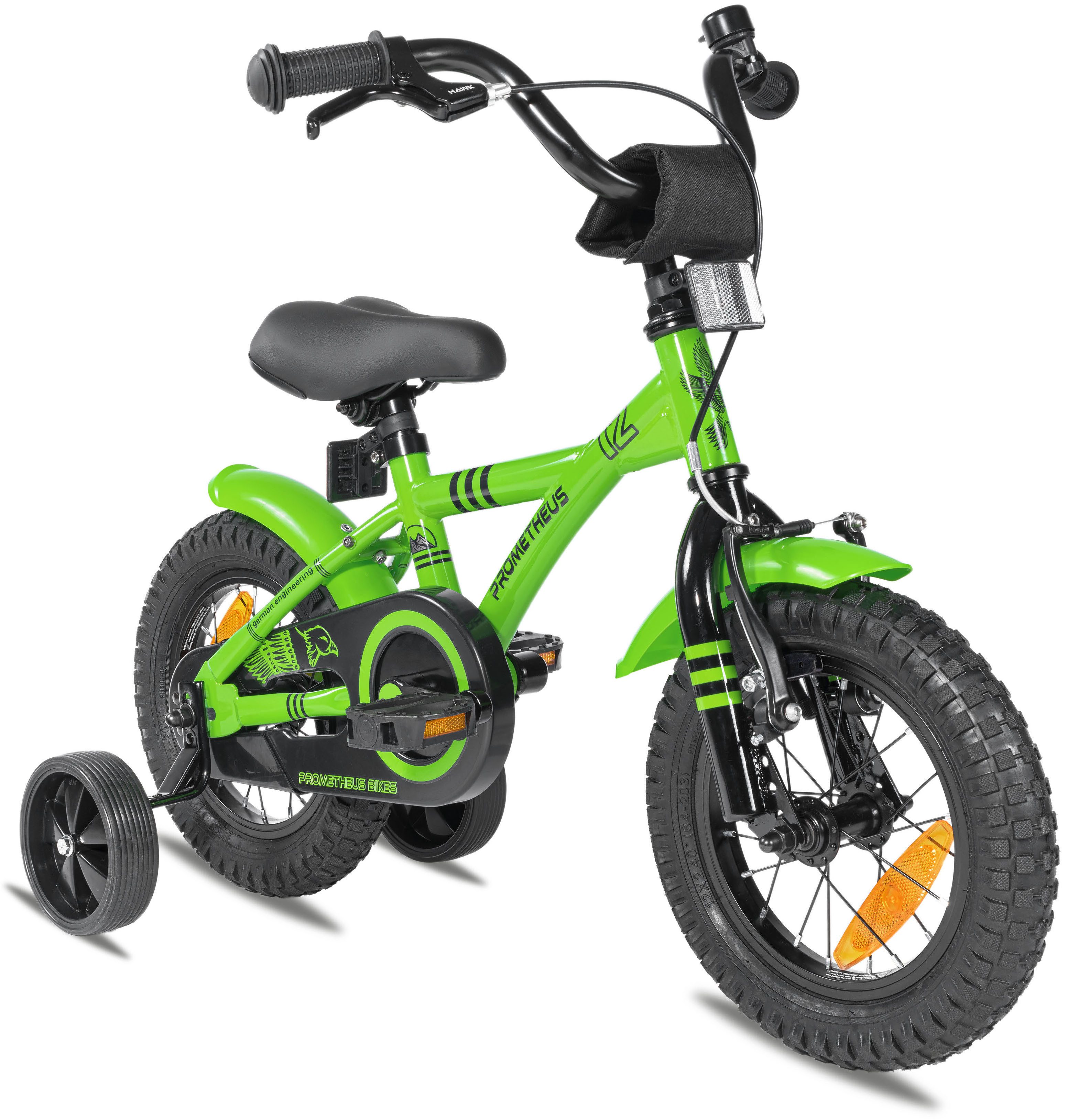 PROMETHEUS BICYCLES Kinderfahrrad HAWK 12 Zoll ab 3 Jahre, 1 Gang, Junge Mädchen Fahrrad Kinder mit Rücktrittbremse Stützräder