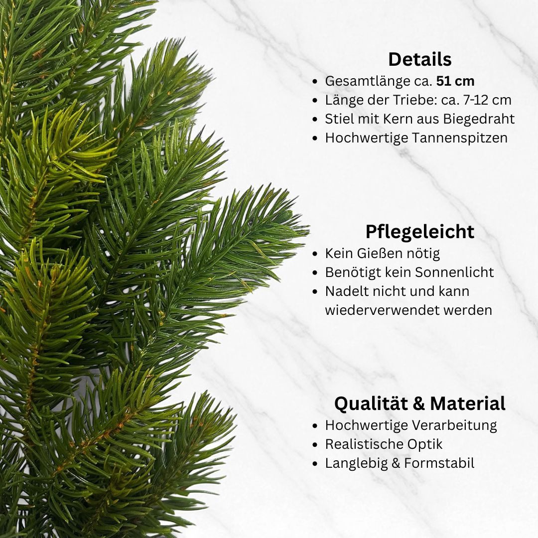 Kunstzweig Künstlicher Tannenzweig "REAL" mit 18 Trieben. Ca 51cm., Gasper, Höhe 51.00 cm