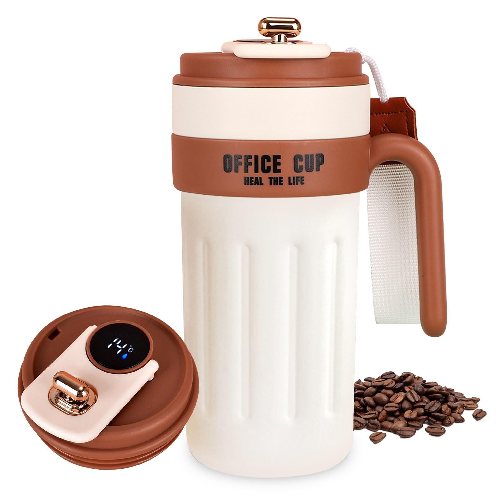 Coonoor Термокружка 650ml Чашки mit Temperaturanzeige, 316 Edelstahl, Leicht Zu Tragen Geeignet für Outdoor, Büro, Reisen Camping