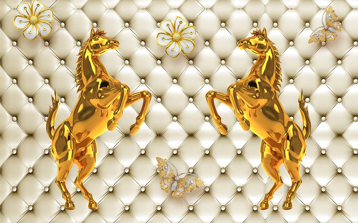 Fototapete Pferden Papermoon gold weiß mit Muster