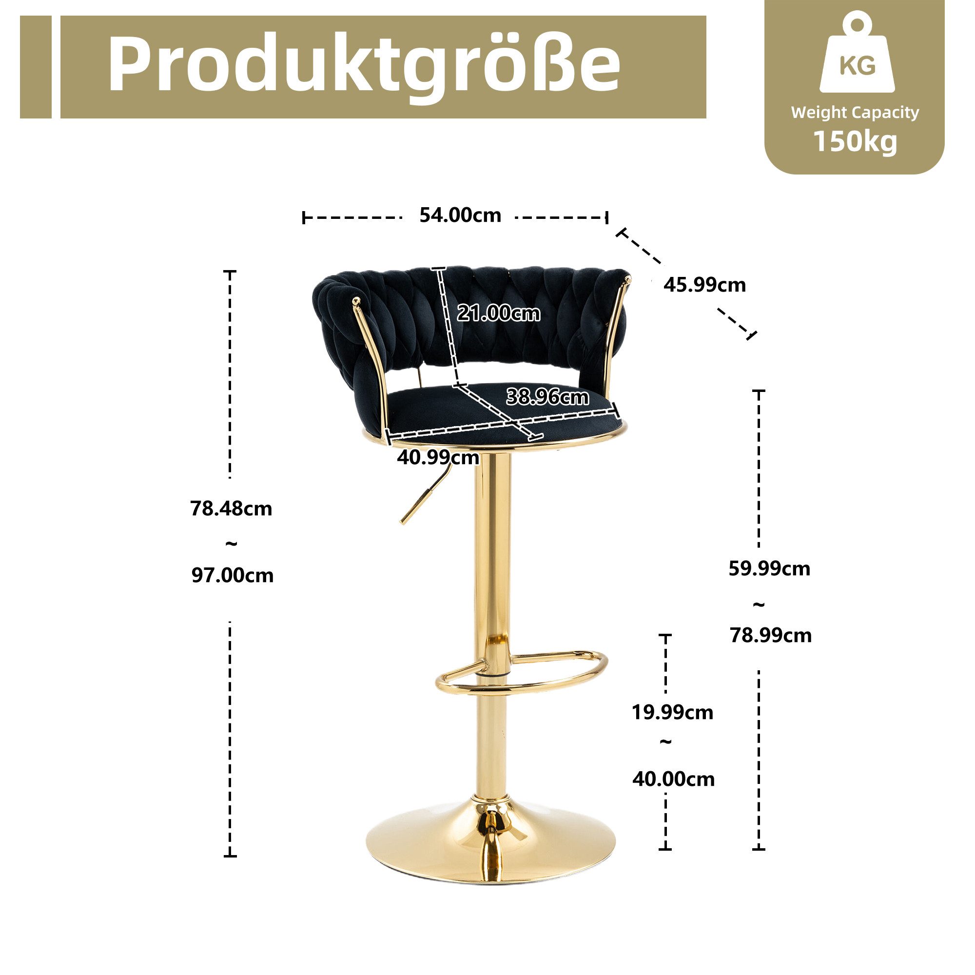 LVHOM Barhocker silber/goldene Stuhlbeine, Moderne Samt-Hochstuhl/Barstuhl (2/4 Stück, 2 St., mit runden Rückenlehne & Fußstütze), 360° drehbar, höhenverstellbar