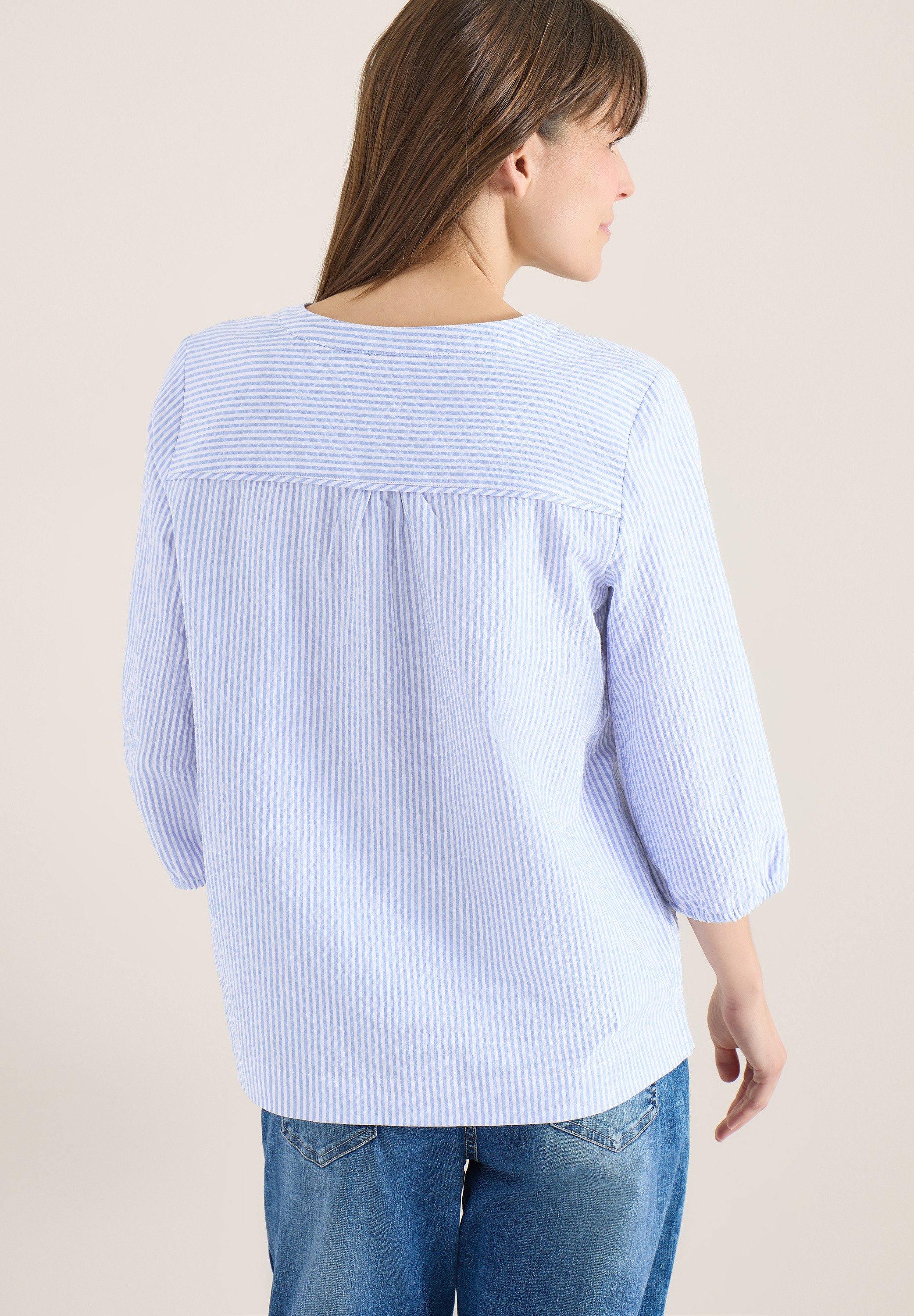 CECIL Hemdbluse 3/4-Arm-Bluse in Seersucker Qualität und Streifen-Optik