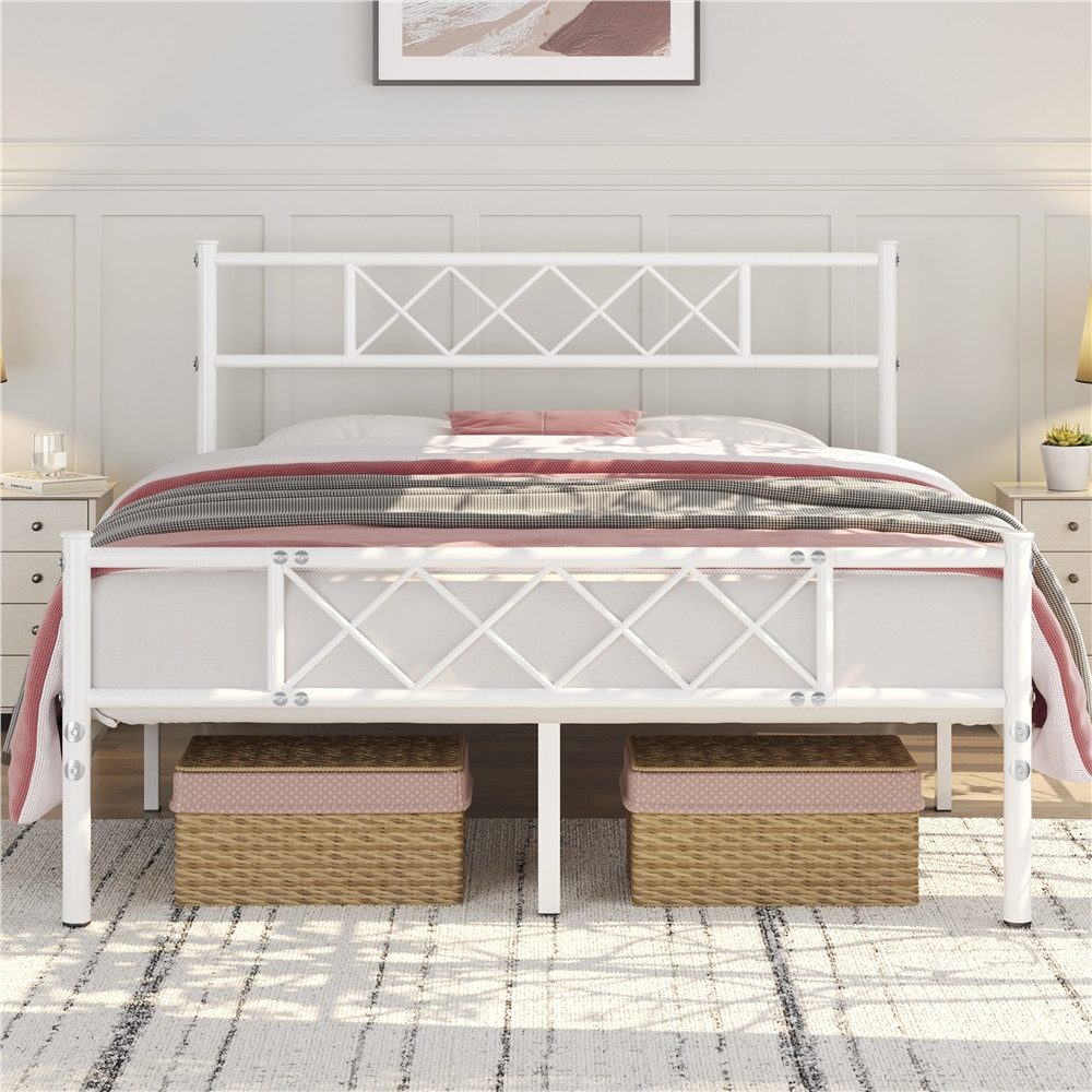 Yaheetech Bettgestell Metallbett mit Lattenrost, Bettrahmen mit Kopfteil, für Schlafzimmer, 90/140 cm (B)