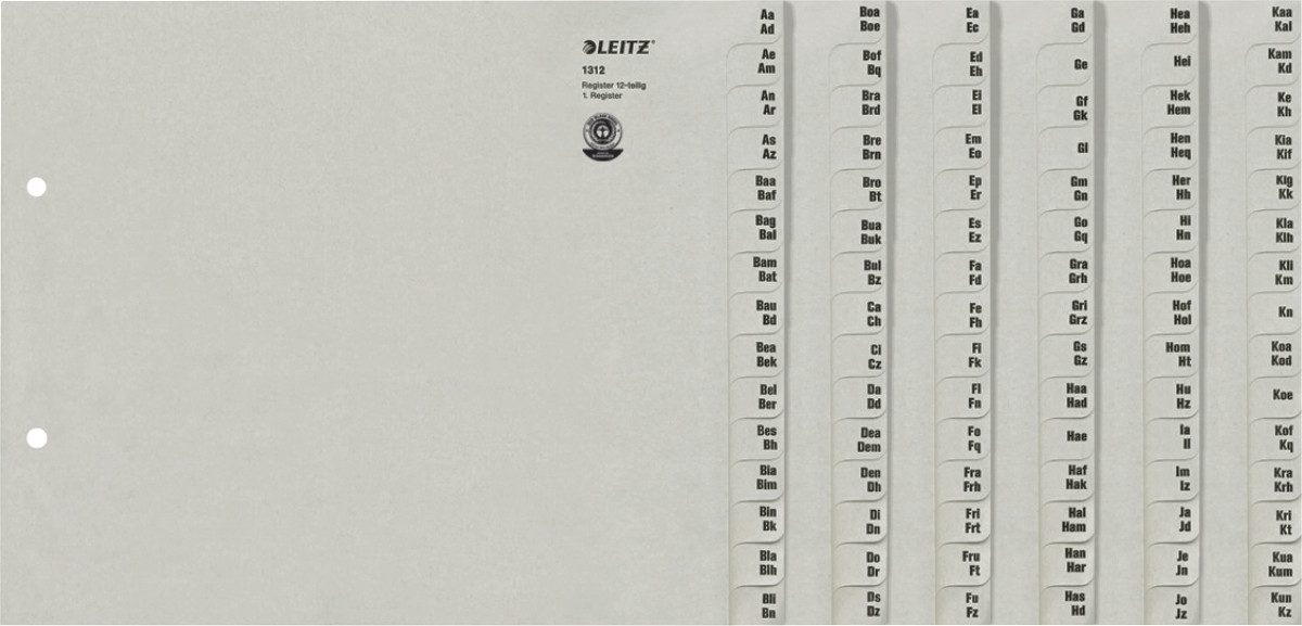 LEITZ Aktenordner Registerserie A4 1/2 Höhe Tauenpapier A-Z 12 Abläufe grau