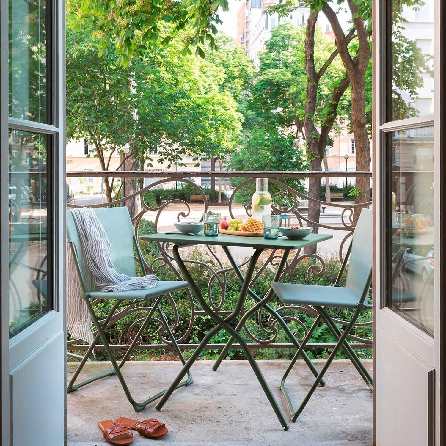Lafuma Gartentisch BALCONY NATURA COLORBLOCK, Moosgrün, Stahl, zusammenklappbar, B 64 x H 73 x T 70 cm