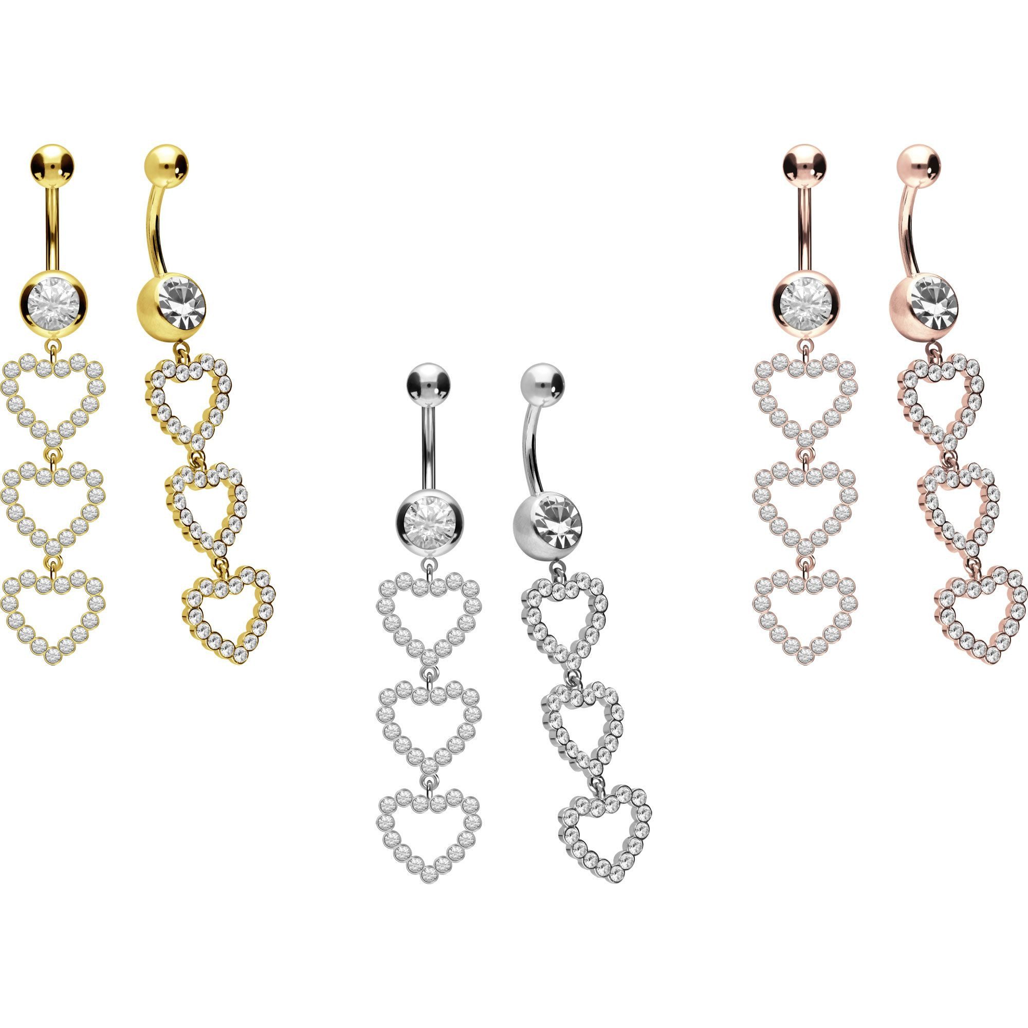 PIERCINGLINE Bauchnabelpiercing Chirurgenstahl Bananabell 3 KRISTALLHERZEN günstig online kaufen