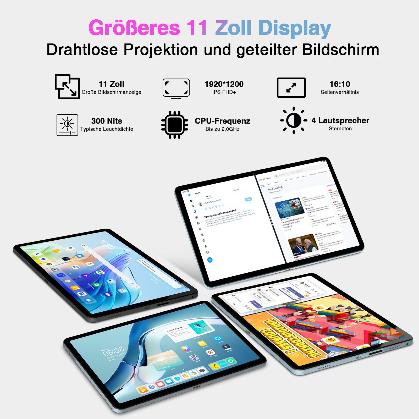 DOOGEE T30S Android 14 6GB RAM+256GB ROM (1TB TF),11" 2,4K Display Tablet (11", 256 GB, 4G, 13MP+8MP, 4G Gaming Tablet, Hi-Res Speakers/5G WiFi/OTG/Widevine L1)