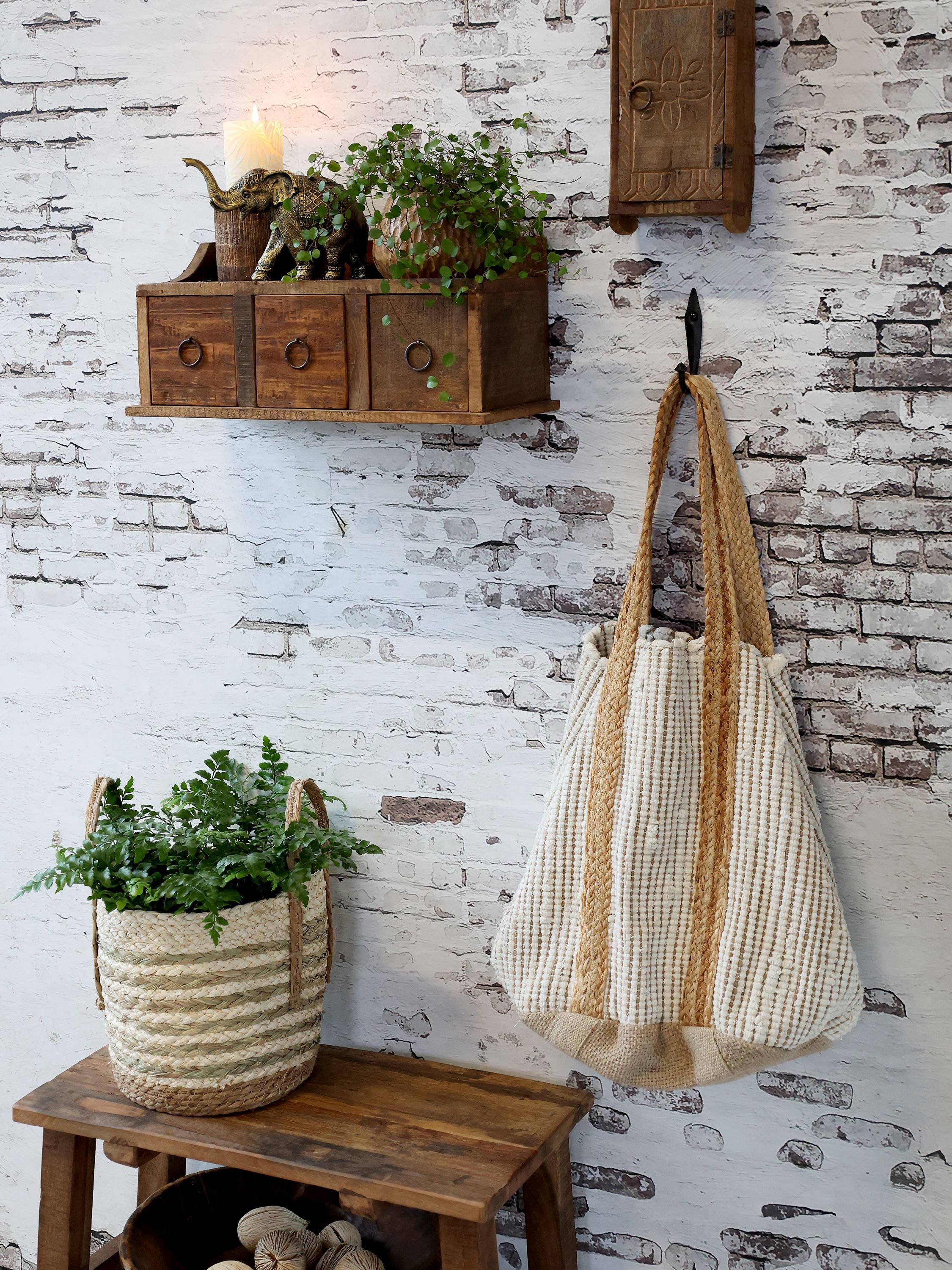 Chic Antique Wandregal Chic Antique - Regal Wandregal stehen hängend 3 Schubladen Alt Holz