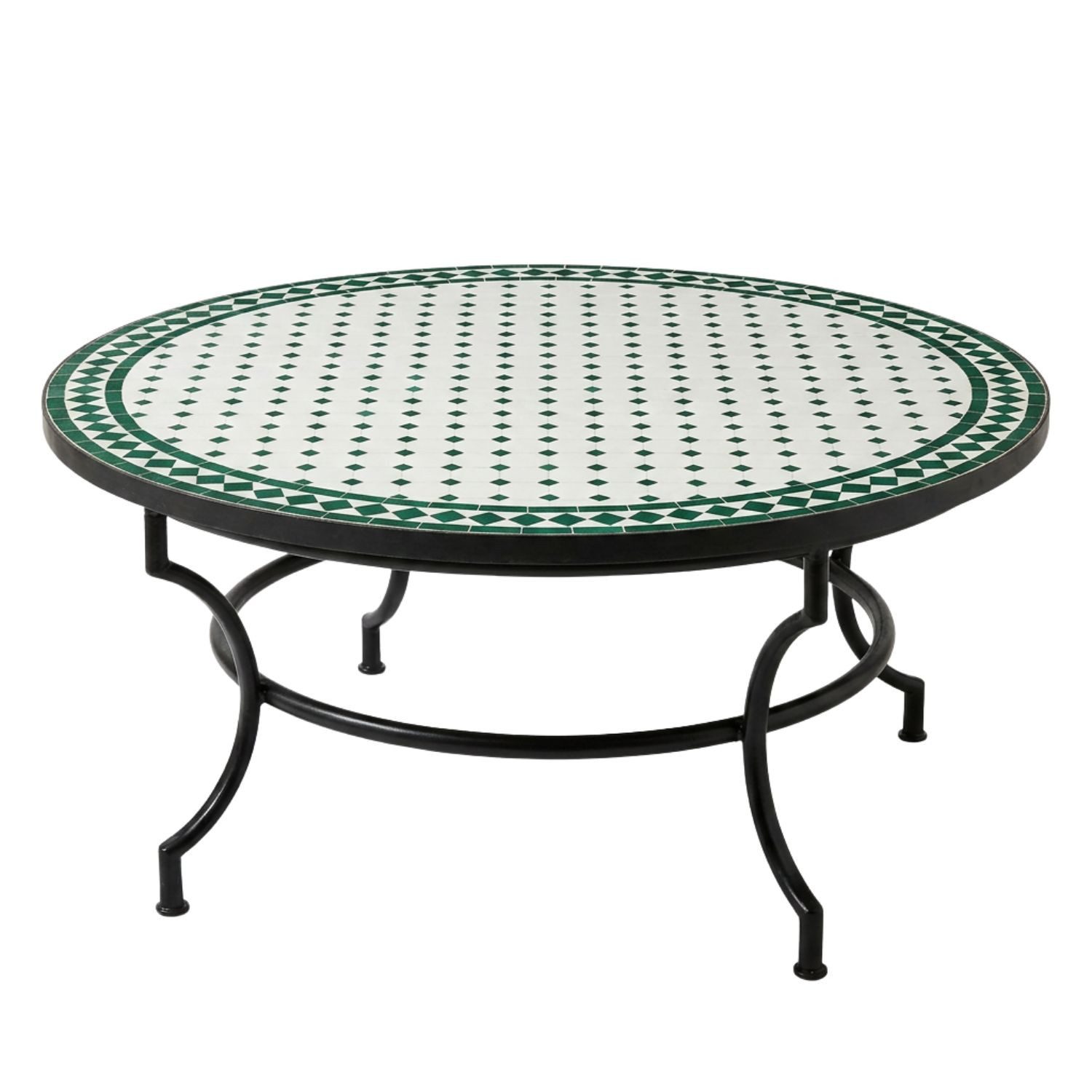 Marrakesch Orient & Mediterran Interior Gartentisch Marokkanischer Mosaik-Couchtisch Marrakesch Weiß-Grün modern 120 cm, Handarbeit