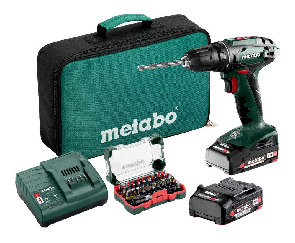 metabo Akku-Bohrschrauber BS 18 Set, 18 V, 2 x 2 Ah Li-Ion Werkzeugtasche