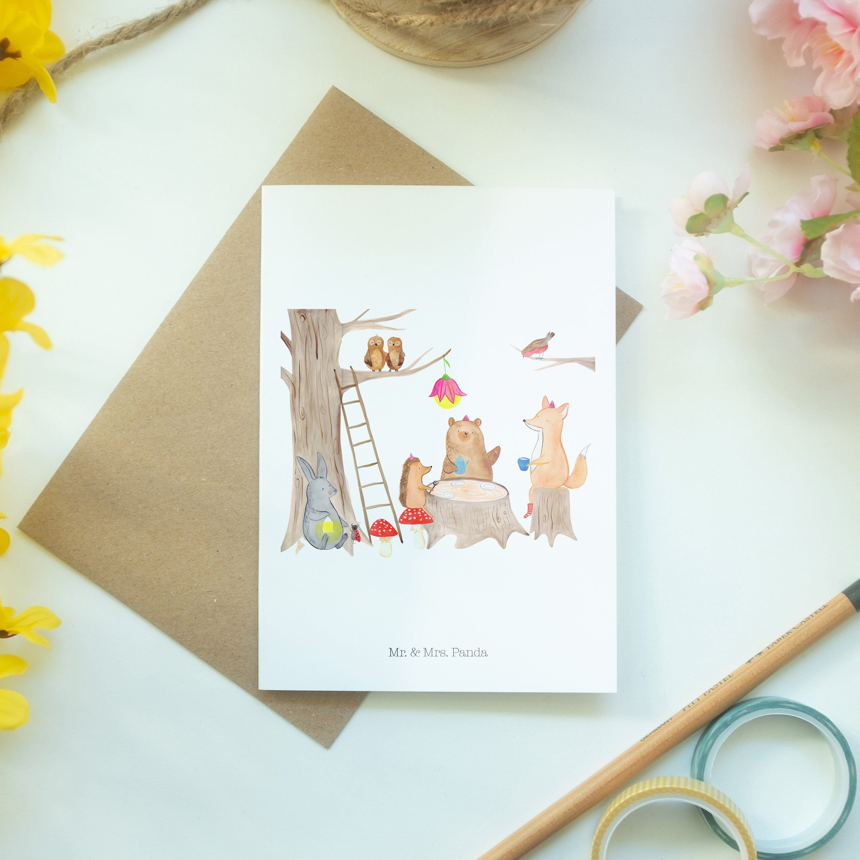 & Picknick Geschenk, Grußkarte - Panda Mrs. - Mr. Weiß Eichhörnchen Glückwunschkarte, Waldtiere