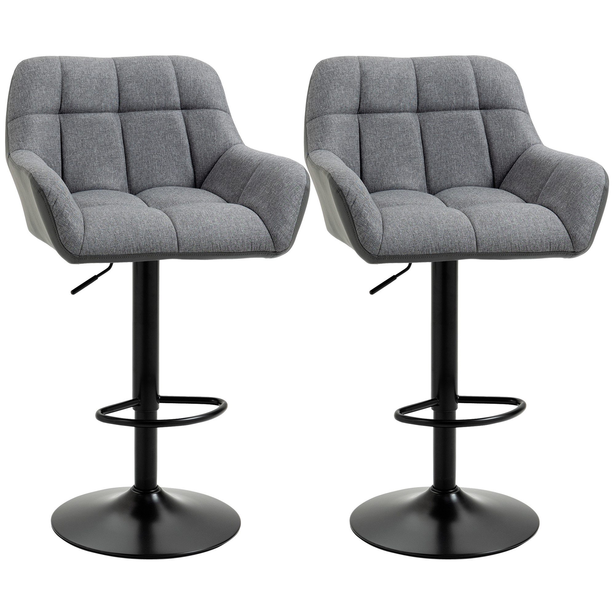 HOMCOM Barhocker Höhenverstellbar Küchenstühle mit Kunstleder, Lehne und Fußstütze (Bistrohocker, 2 St., Barstuhl), Grau 57,5 x 52,5 x 93-114 cm – Bild 2 von 5
