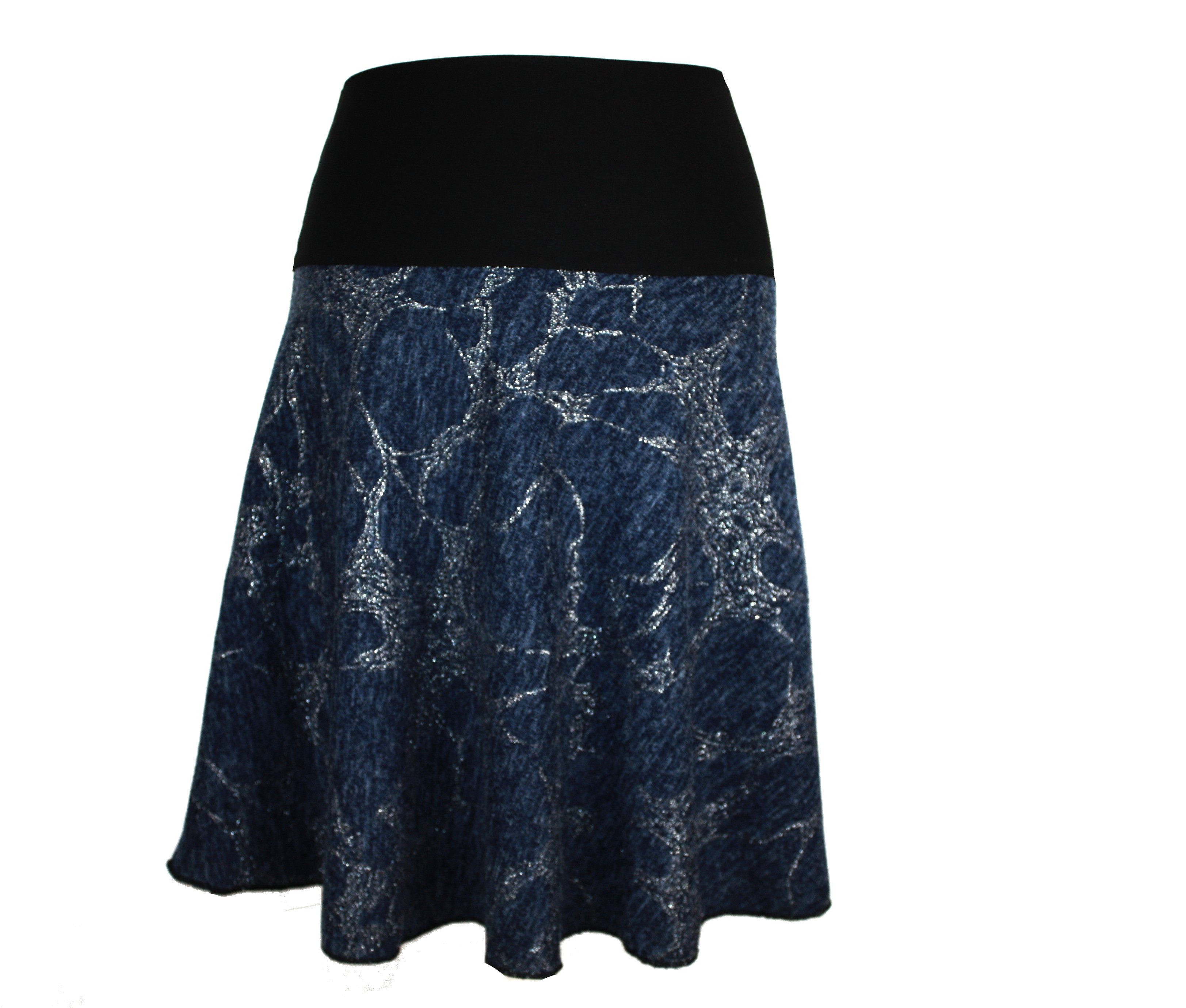 dunkle design Strickrock Schwarz Grau Blau Silber 57cm elastischer Bund