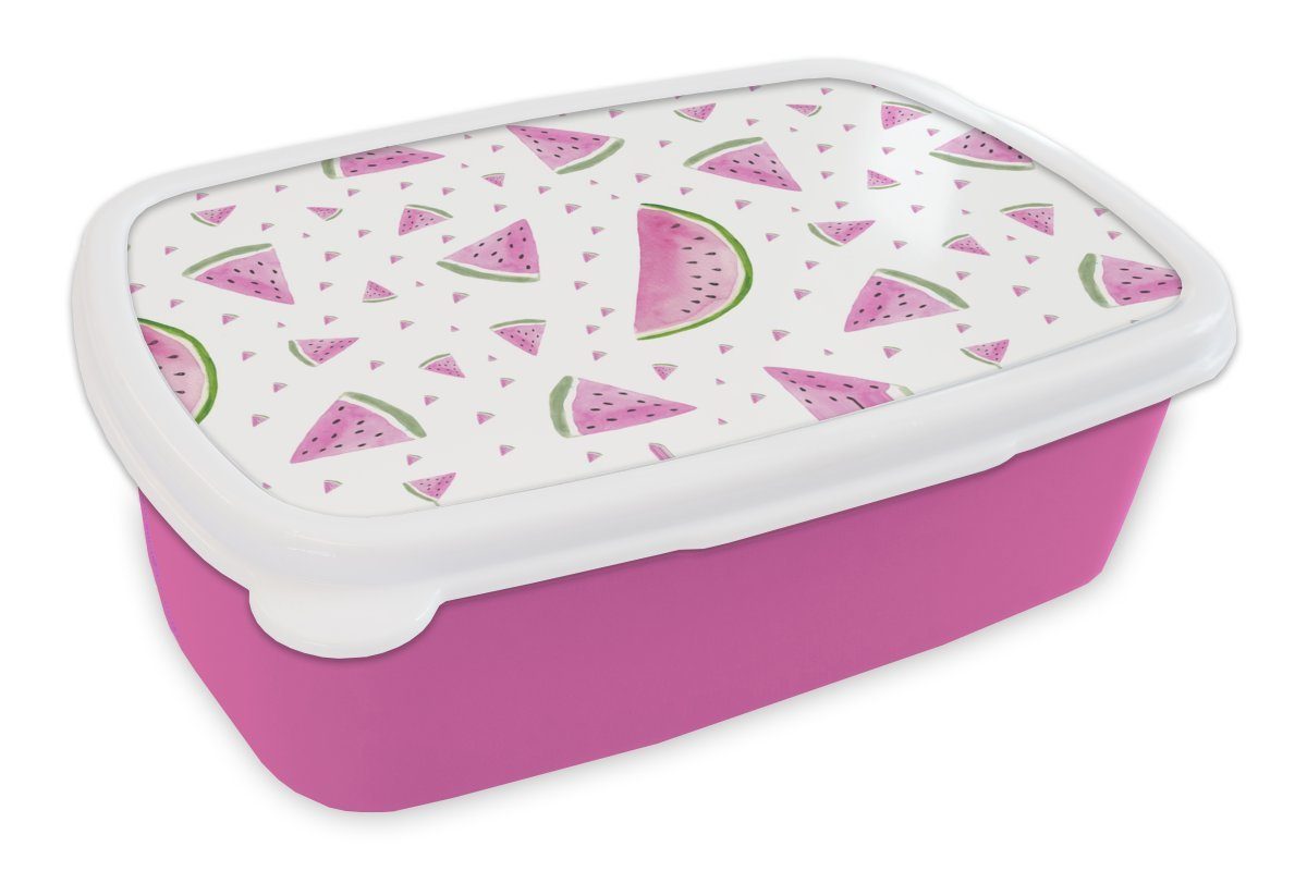 MuchoWow Lunchbox Wassermelone - Muster - Pastell, Kunststoff, (2-tlg), Brotbox für Erwachsene, Brotdose Kinder, Snackbox, Mädchen, Kunststoff rosa