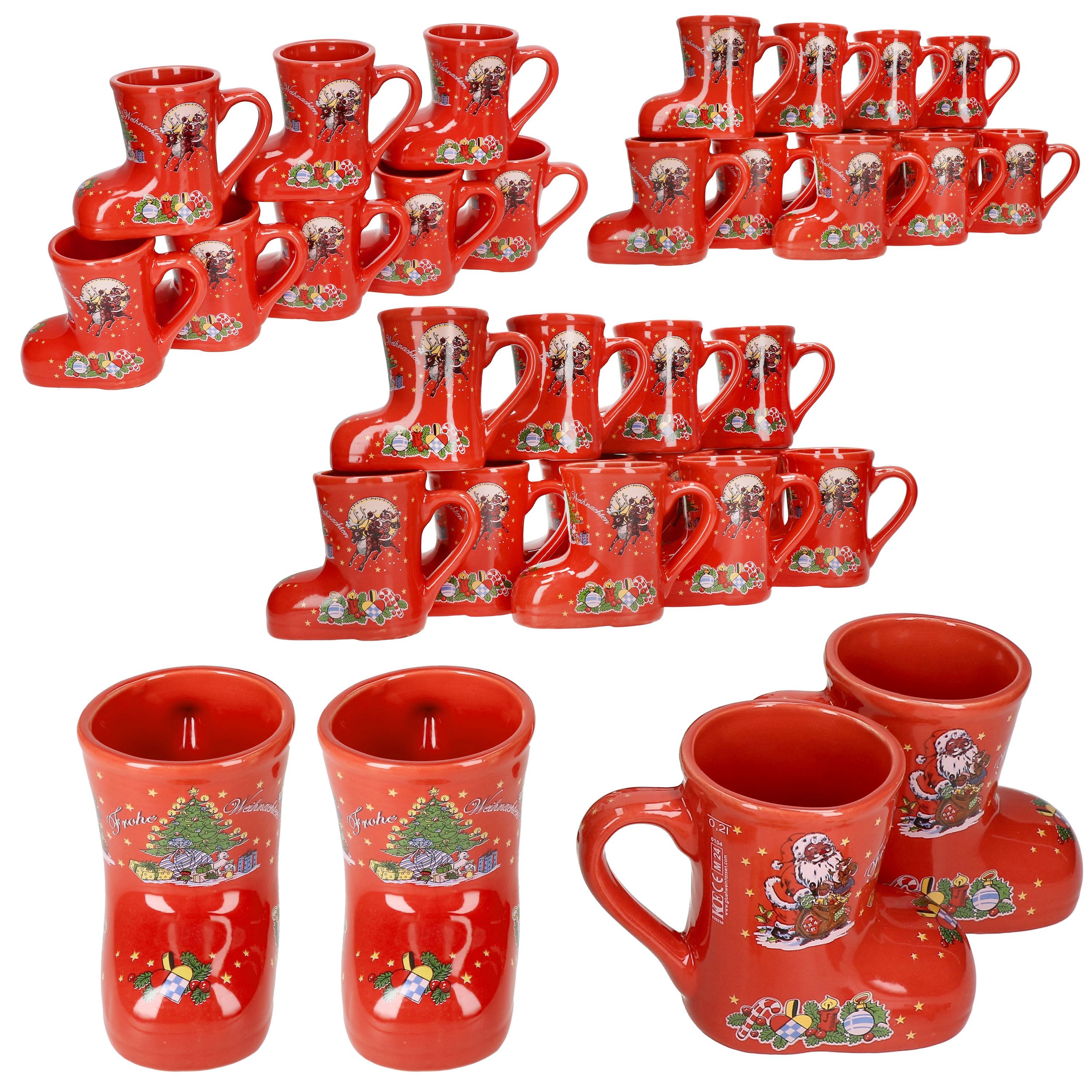 Tasse 36x Glühweinstiefel rot Weihnachts-Motiv 200ml geeicht Keramik