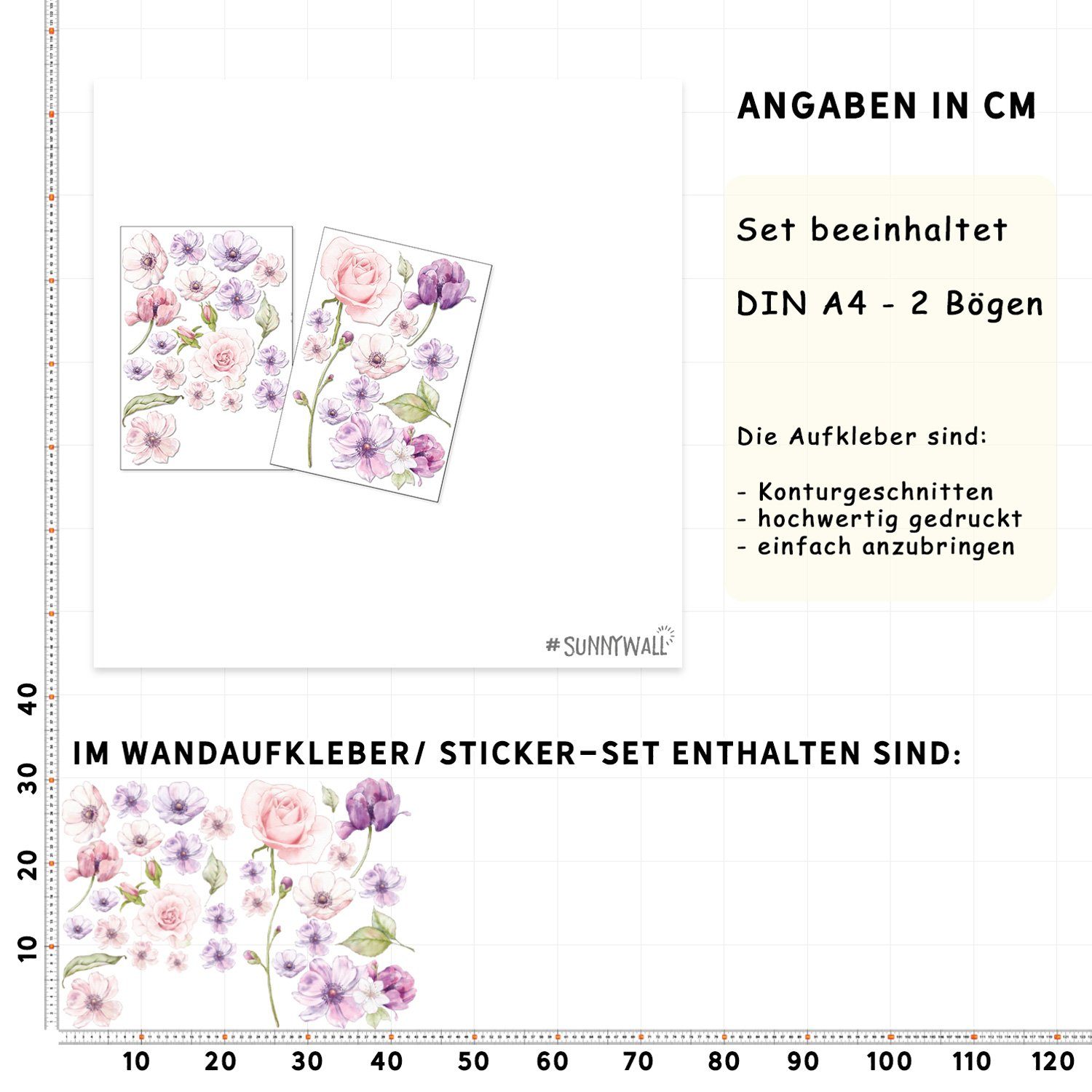 Sunnywall Wandtattoo Blumen Wandsticker Wandtattoo (2 St), konturgeschnitten – Bild 4 von 5