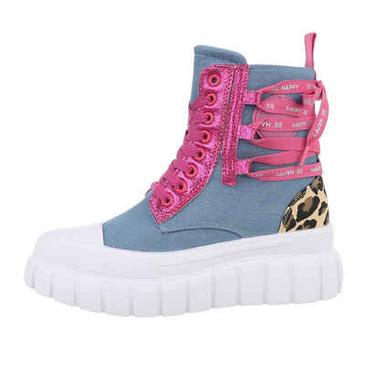 Ital-Design Damen High-Top Freizeit Sneakerboots Keilabsatz/Wedge Sneakers High in Blau