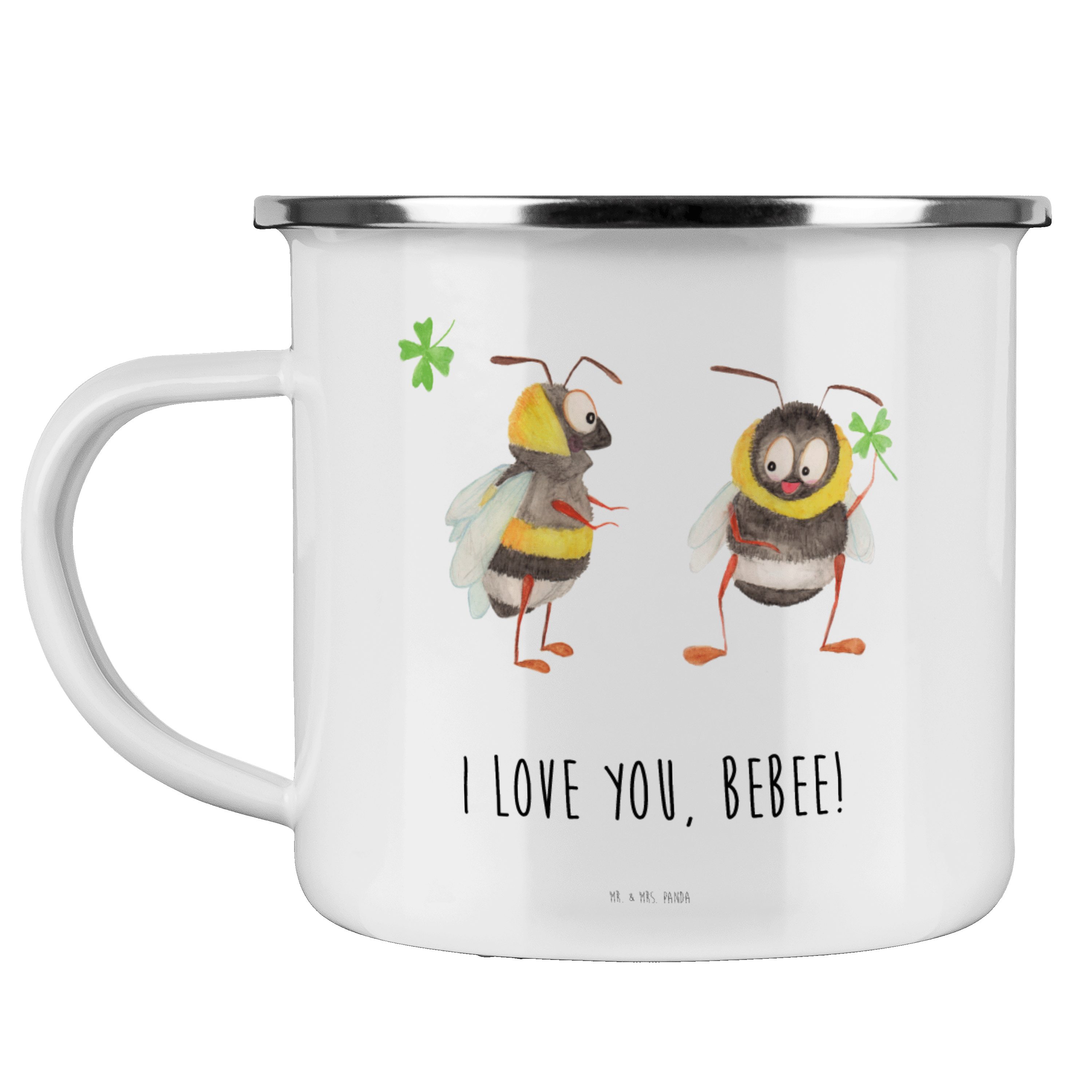 Mr. & Mrs. Panda Becher Bienen Paar - Weiß - Geschenk, Verlobung, Schildkröten, Blechtasse Ou, Emaille