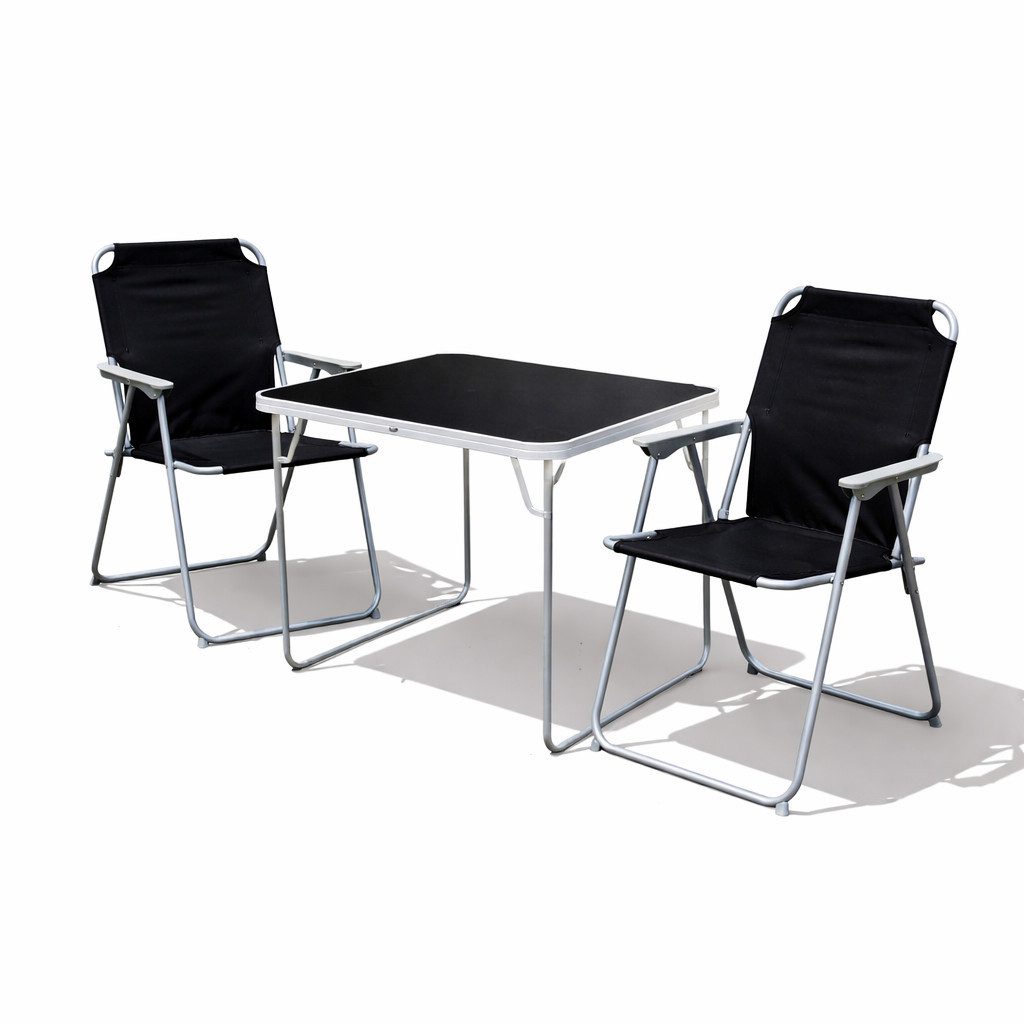 Mojawo Essgruppe 3-tlg. Camping Set Gartenmöbel Campingtisch 2 x Campingstuhl schwarz