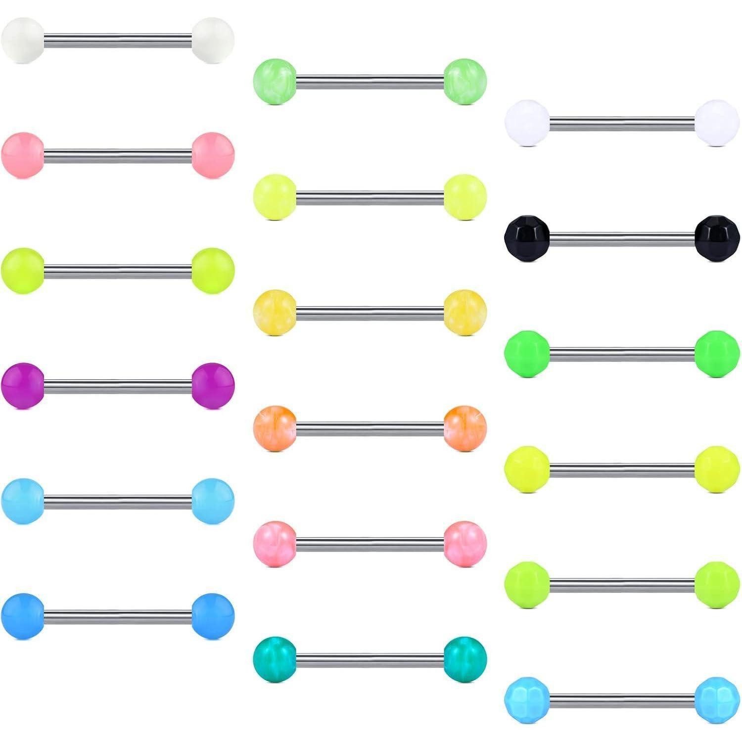 LAURITAMI Brustwarzenpiercing Zungenpiercing Brustwarzenpiercing 14G Leuchtend Flexibel Stab Set