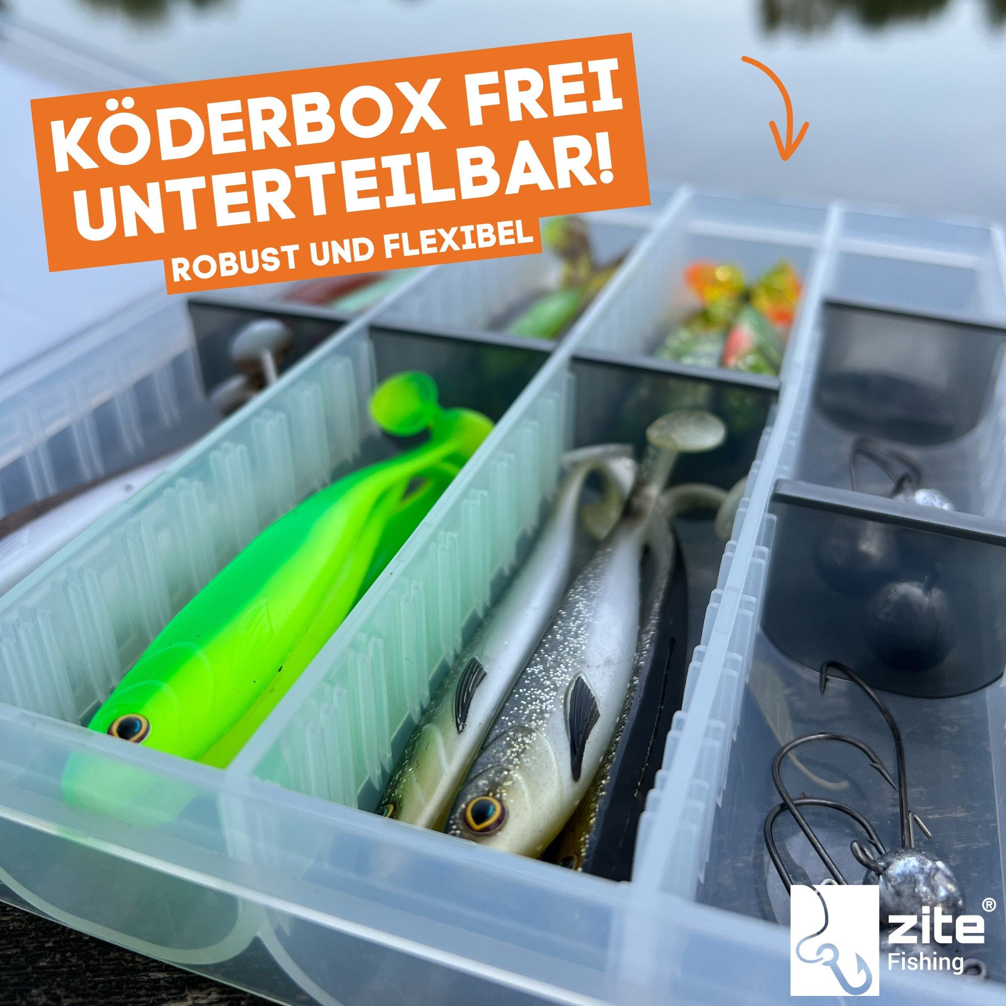 Zite Kunstköder Zander Gummifische Starterbox 24 Inzite Shads 6 Jighaken 24 Snaps, (55-St)