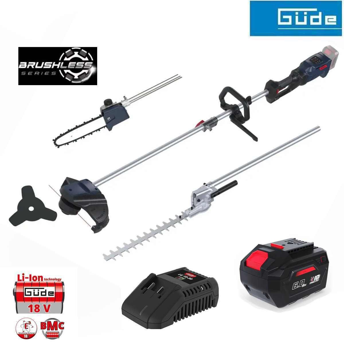 Güde Akku-Motorsense 18V Freischneider Trimmer Heckenschere Astkettensäge Akku 6.0 Ah 4in1